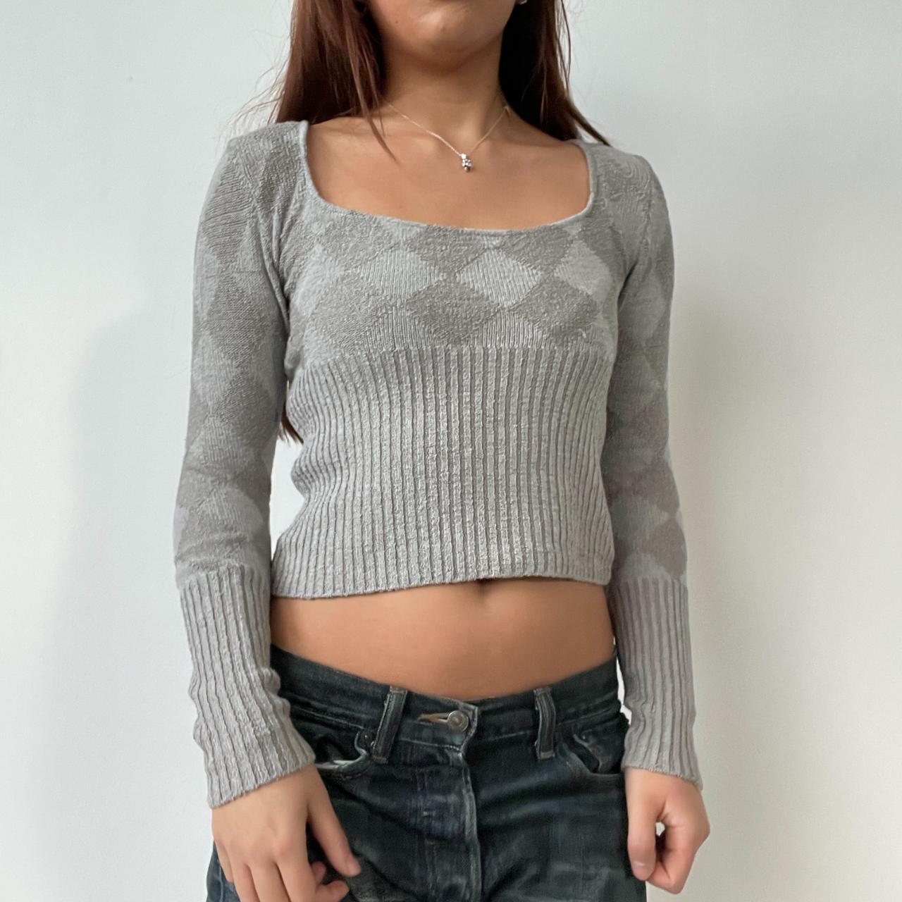 Grey Square Neck Patterned Top