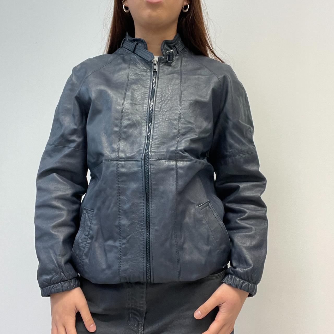 Black/Navy Leather Bomber jacket