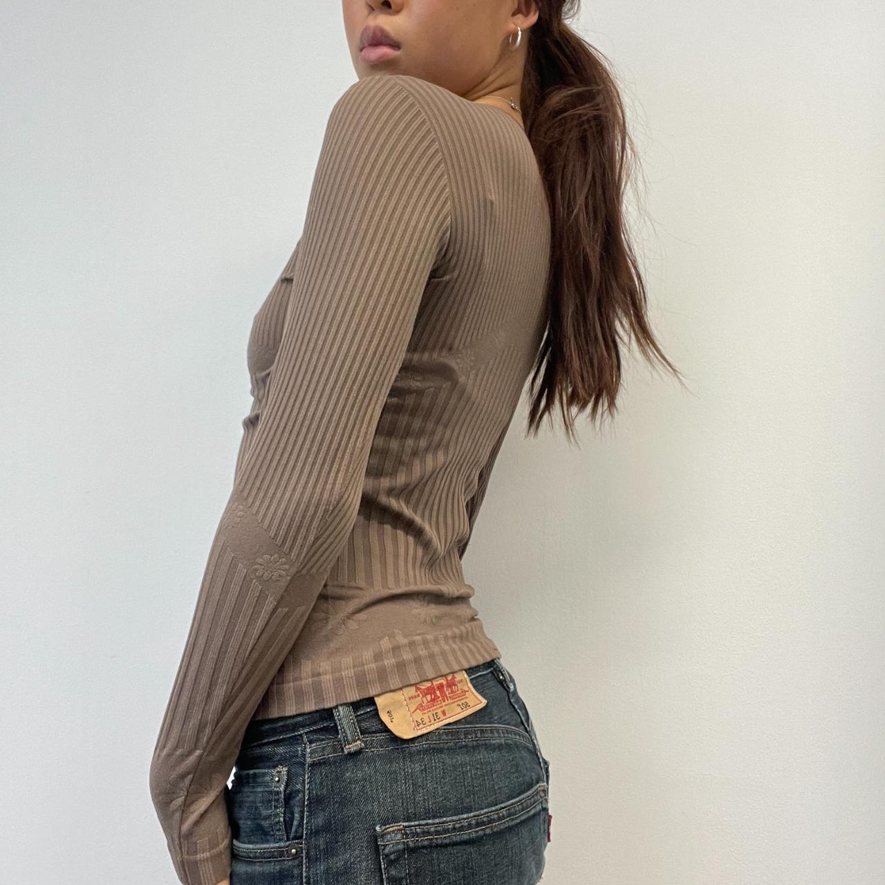 Brown Embossed Patterned Long Sleeve Top