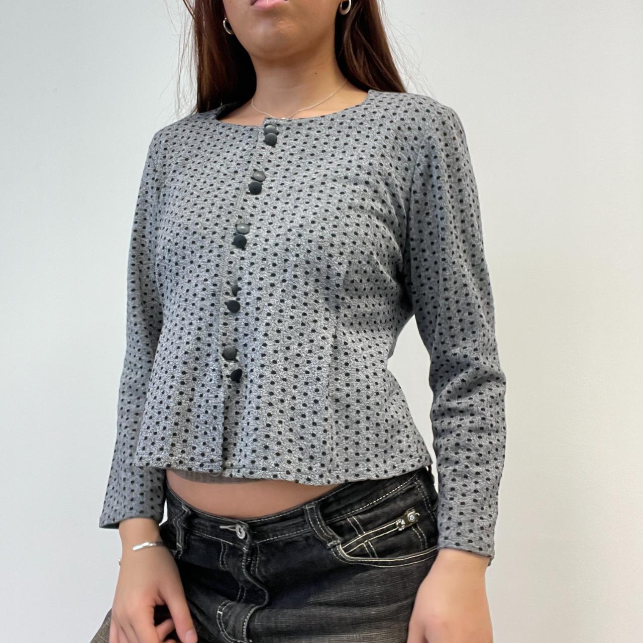 Grey And Black Polka Dot Top