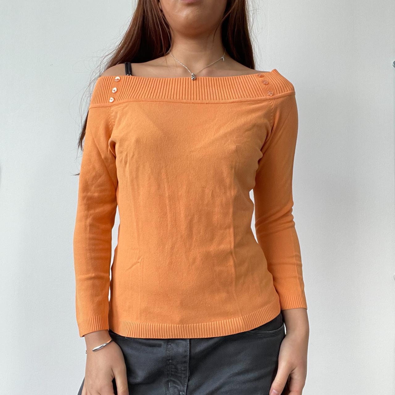 Orange Bardot Knit Jumper Top