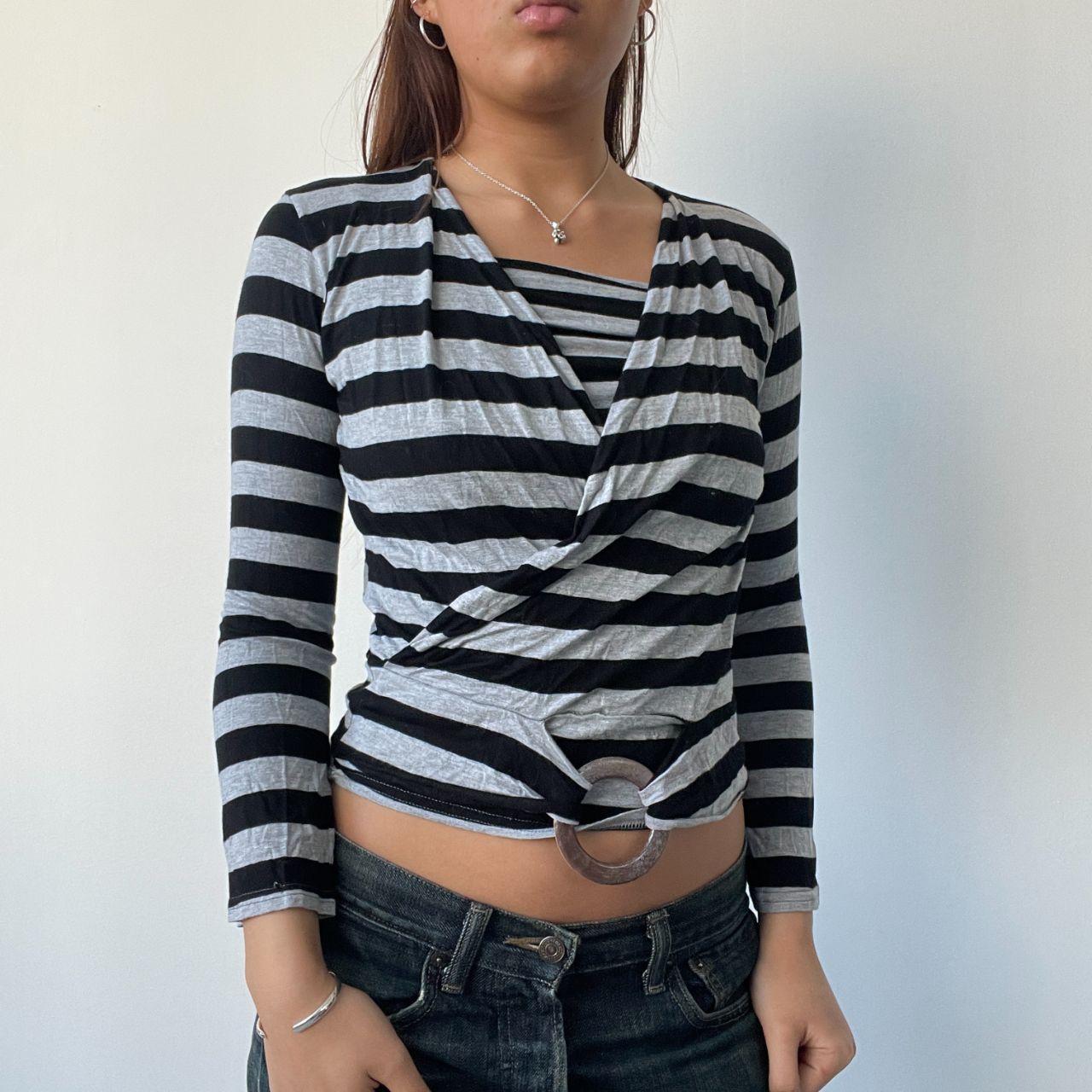 Black/Grey Stripy Wrap Top