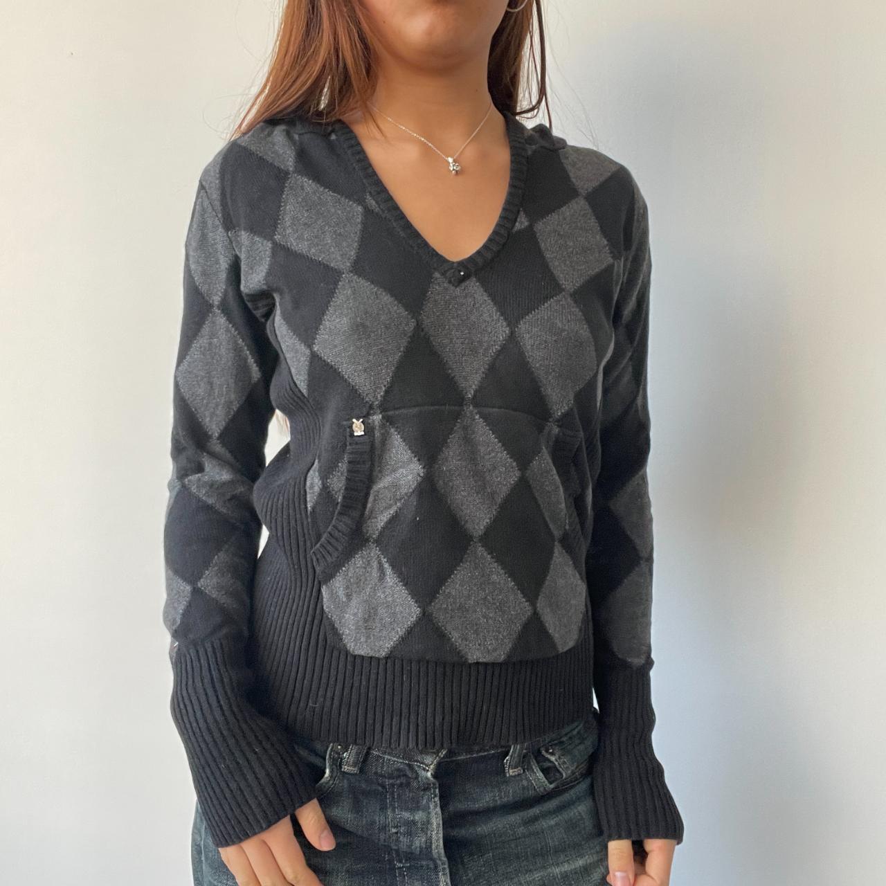 Black/Grey Argyle Knit Hoodie