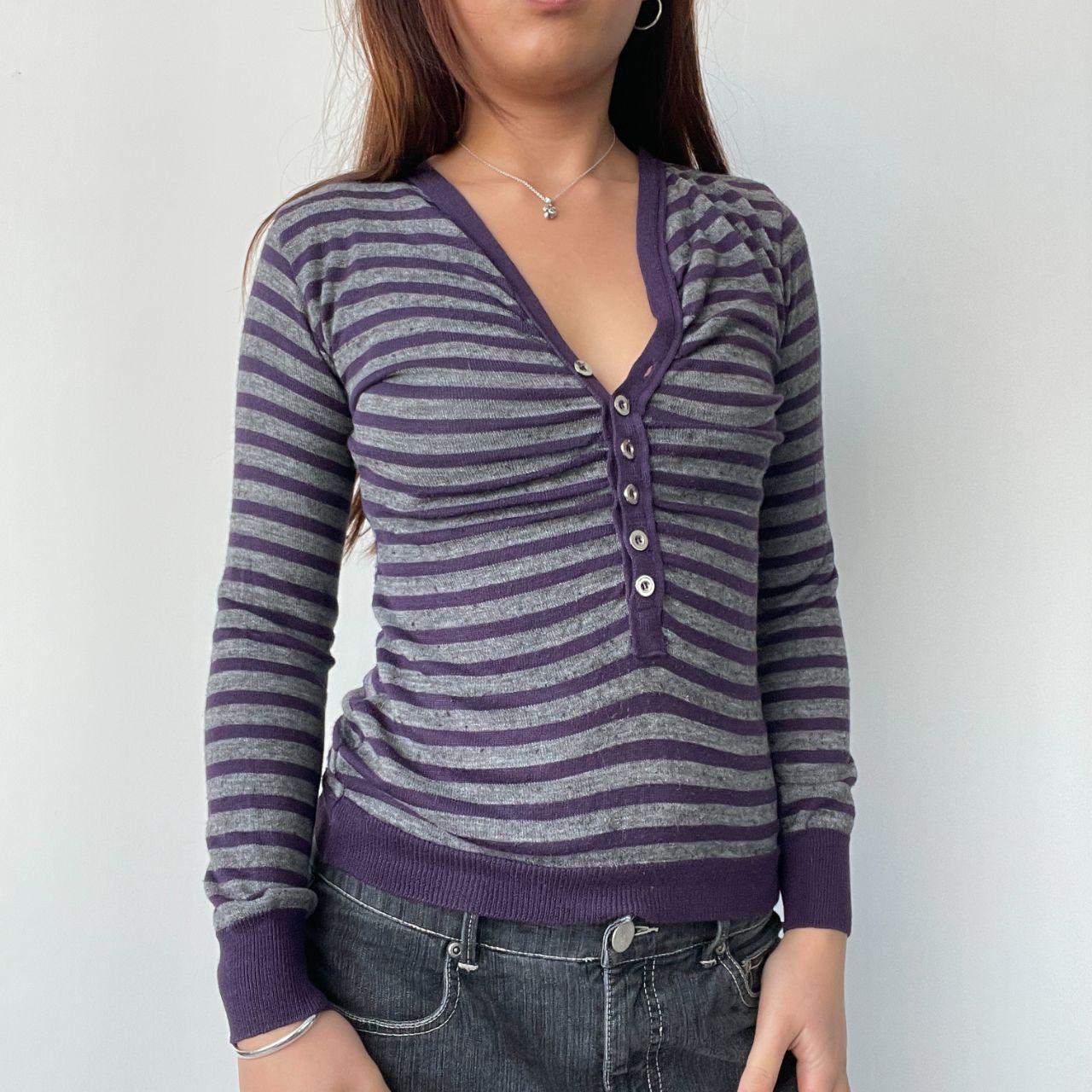 Purple Stripy Long Sleeve Knit Top