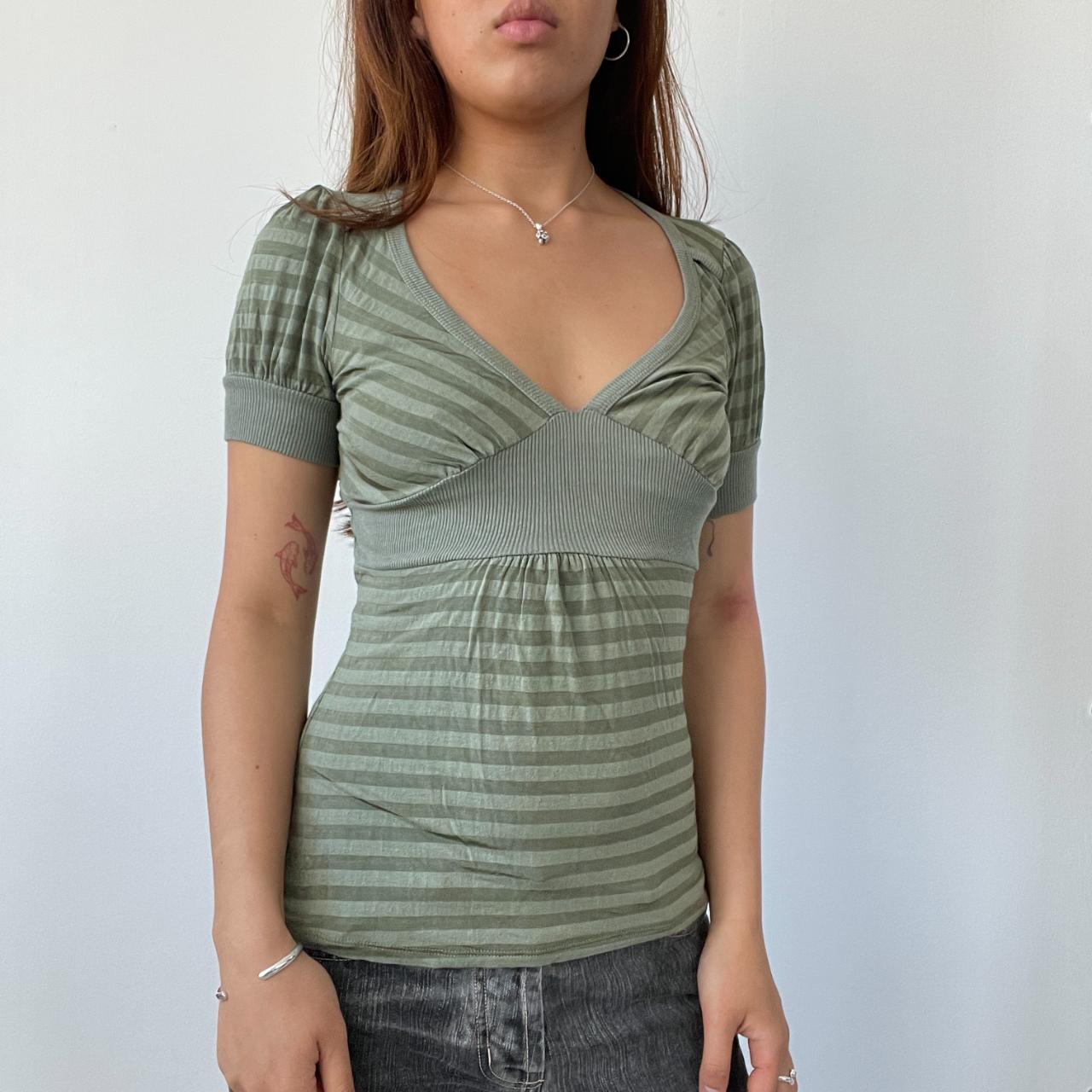 Khaki Green Stripy Babydoll Top