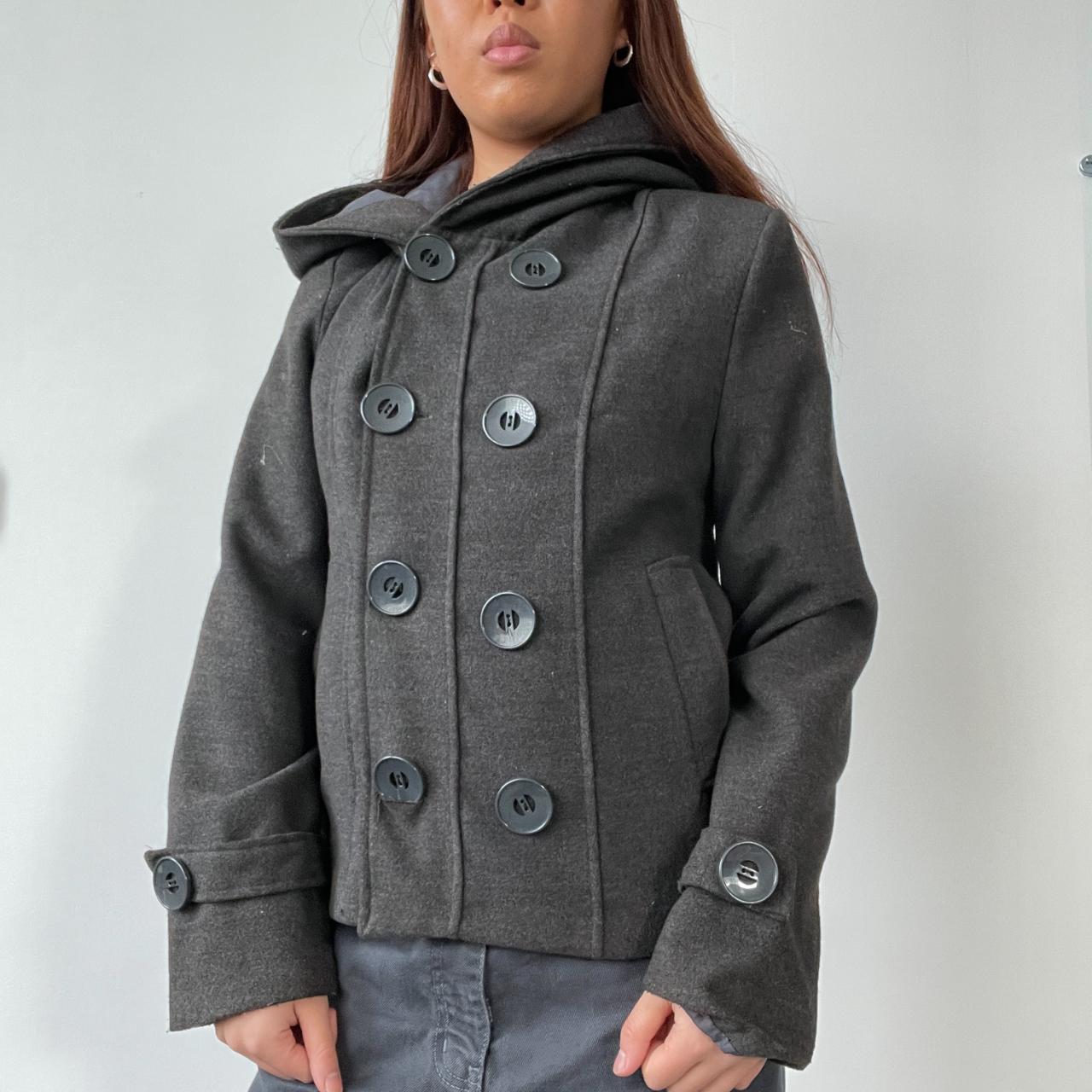 Grey Wool Hooded Peacoat