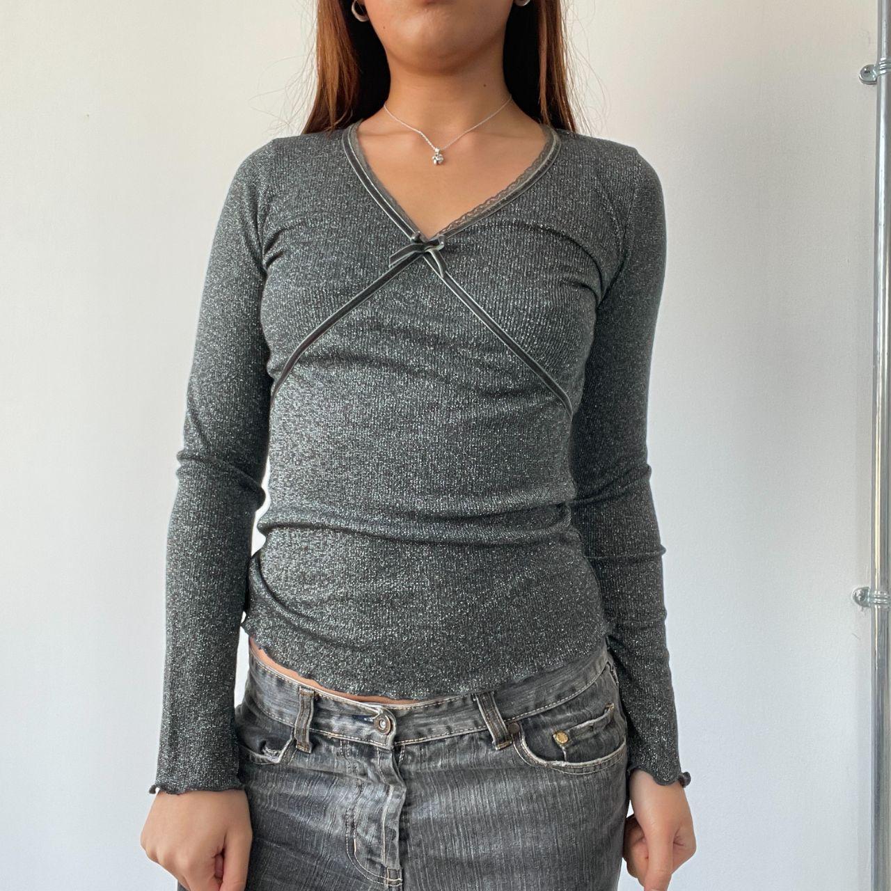 Grey Speckled Ruffle Top