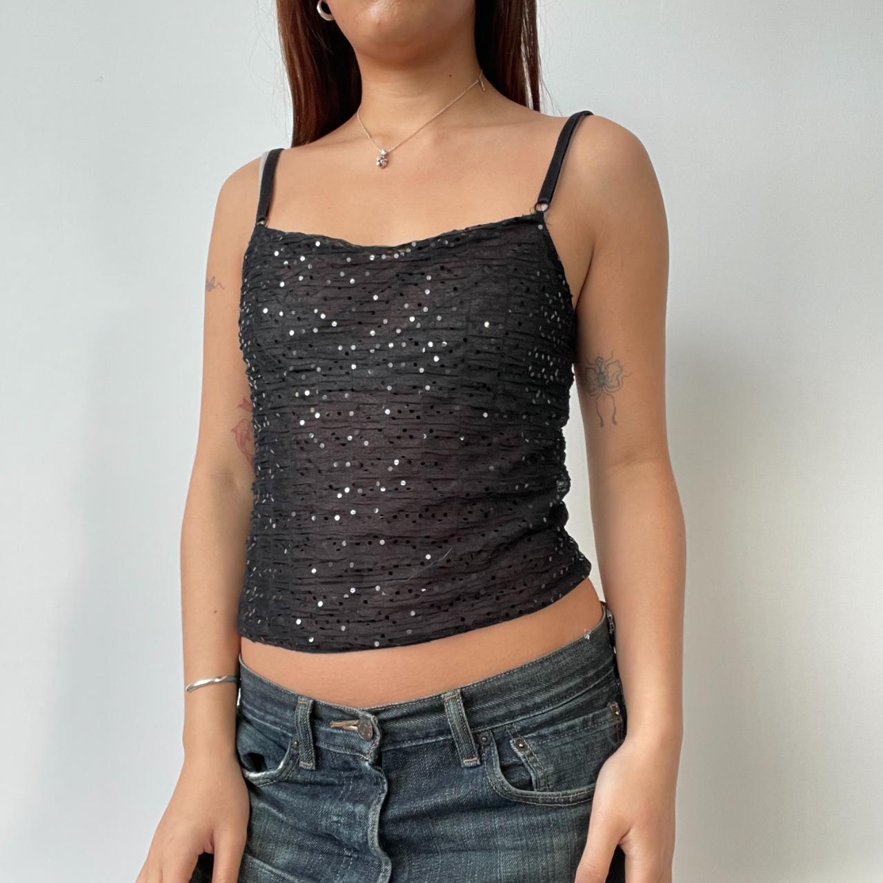 Black Sheer Dotted Cami Top