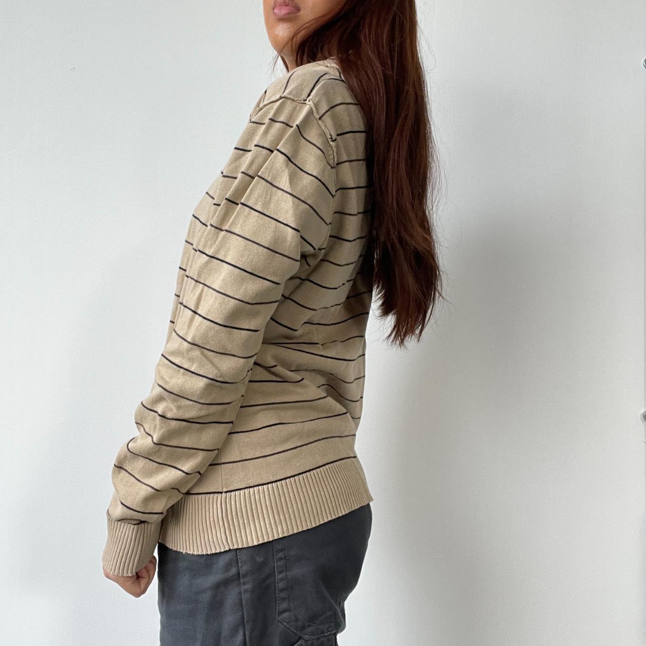 Beige Stripy Zip Up Hoodie