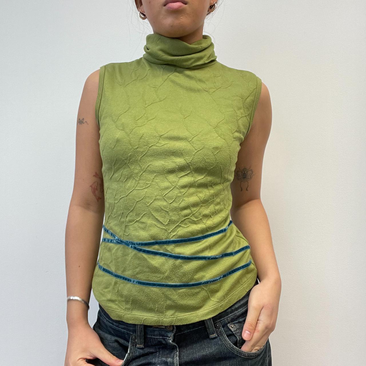Green Sleeveless Turtleneck Top