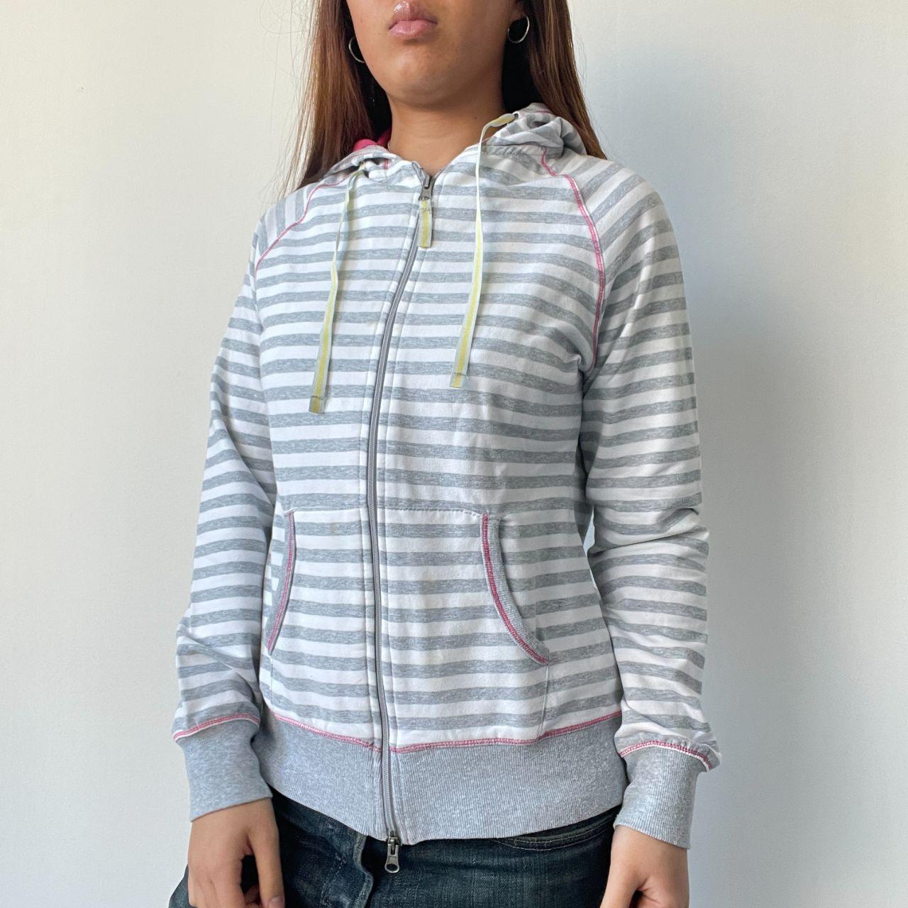 Grey Stripy Contrast Stitch Hoodie