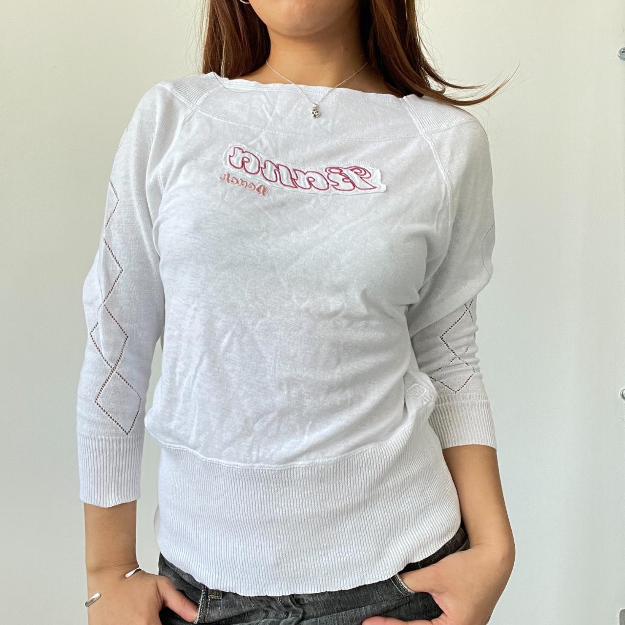 White Knitted Graphic Print Top