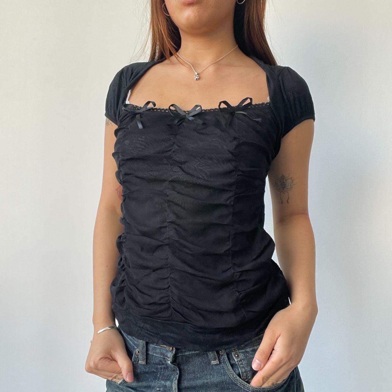 Black Ruched Milkmaid Top