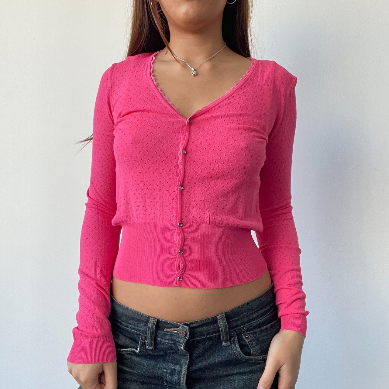 Hot Pink Pointelle Cardigan Top