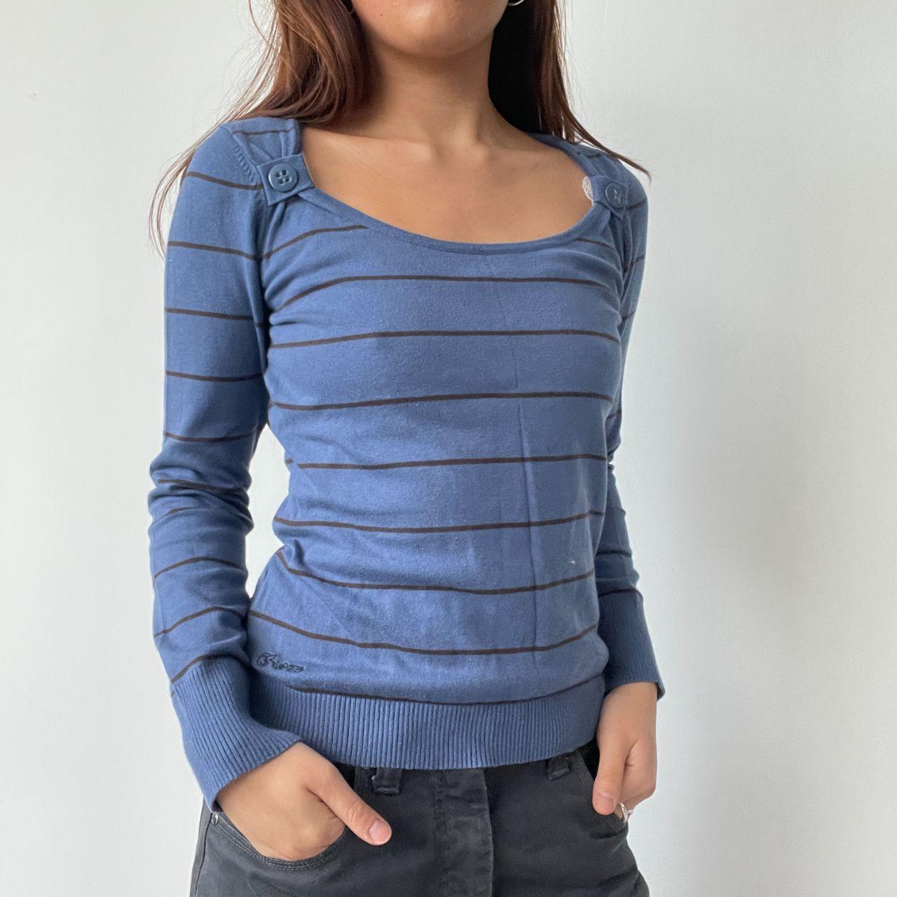 Blue Stripy Scoop Neck Top
