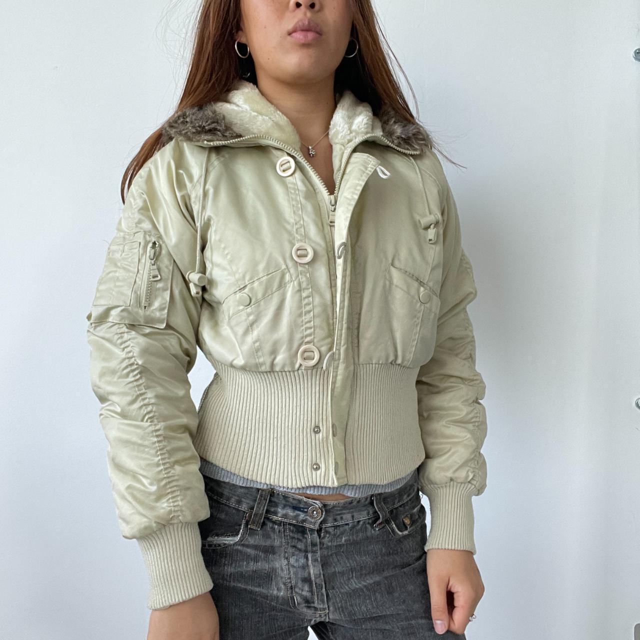 Beige Fur Hood Cropped Bomber Jacket