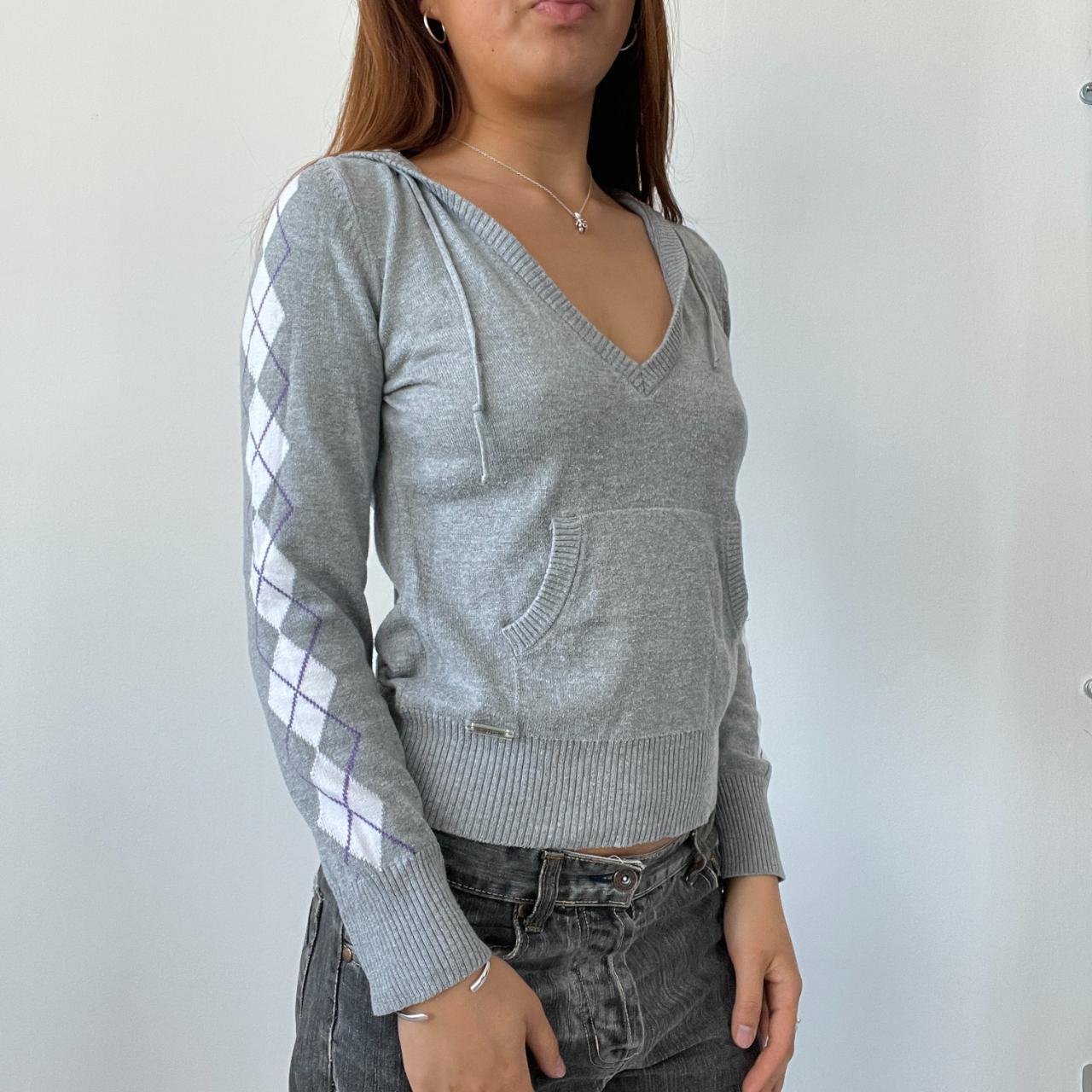 Grey Argyle Knitted Hoodie