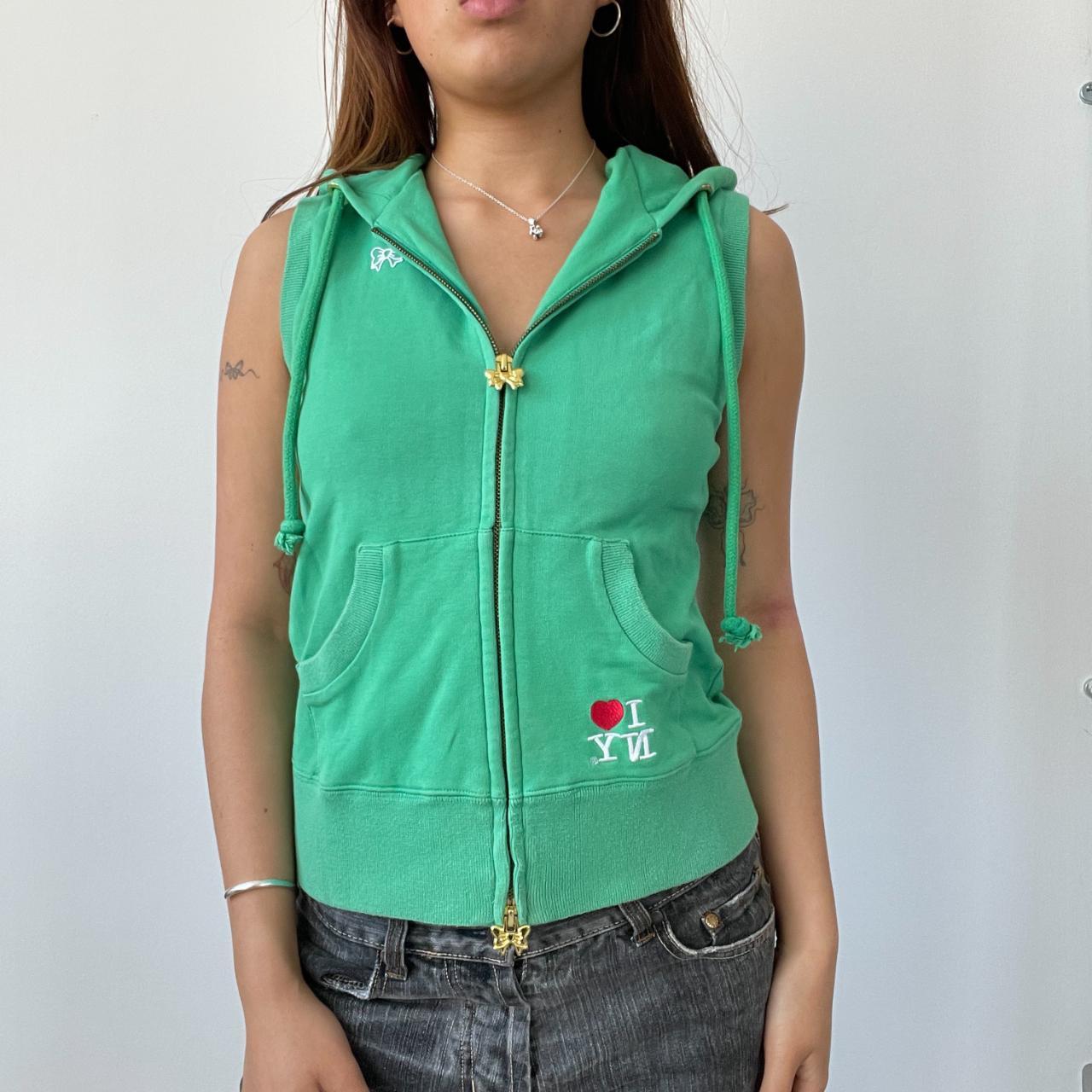 Green Double Zip 'NY' Hooded Jumper Top