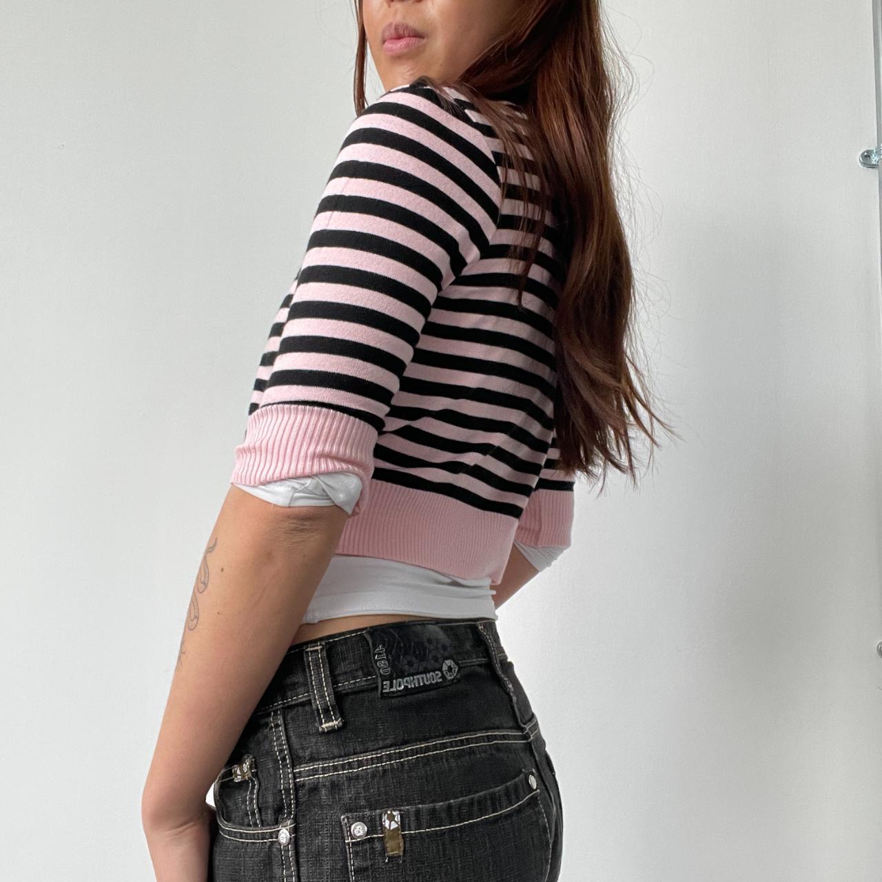 Black/Pink Stripy Cropped Cardigan