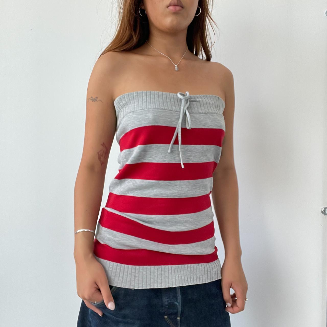 Red/Grey Stripe Knit Bandeau Top