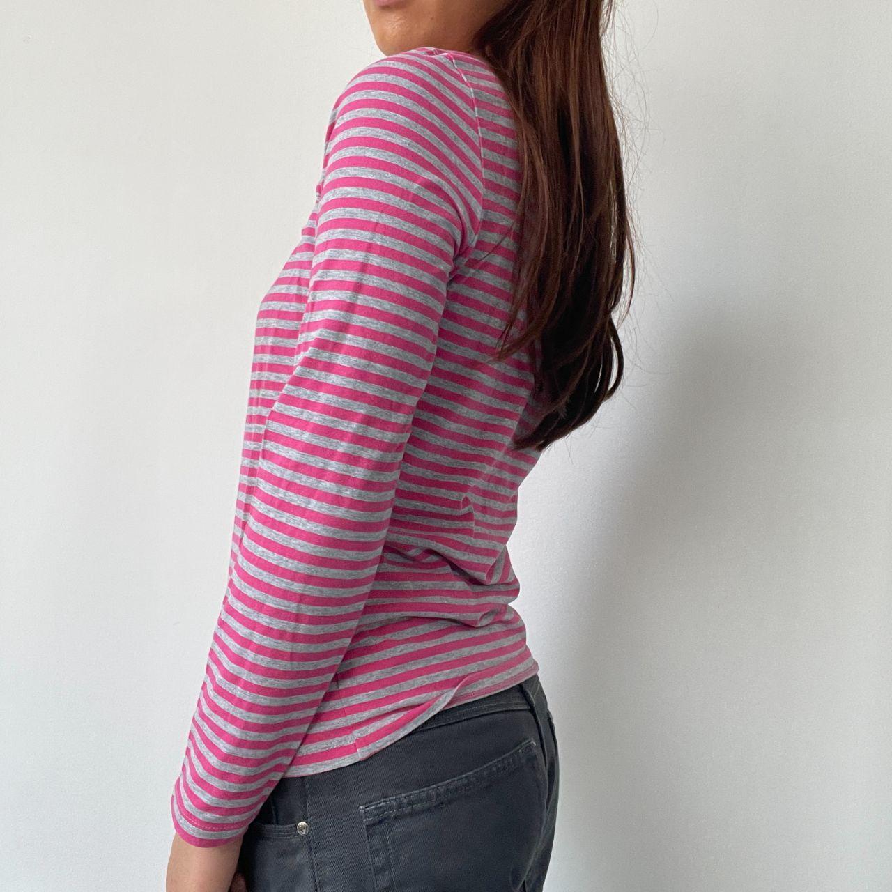 Pink/Grey Stripy Long Sleeve Top