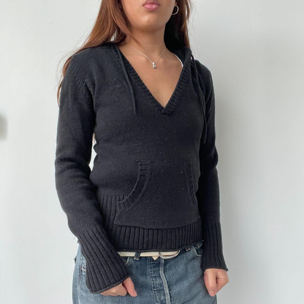 Black V-Neck Hooded Jumper Top