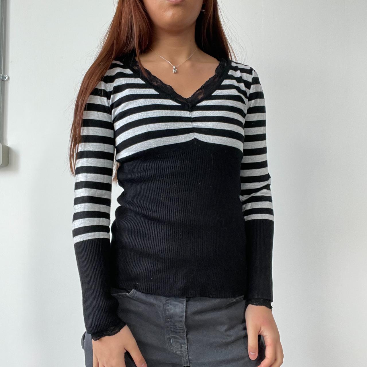Black/Grey Stripy Ribbed Top