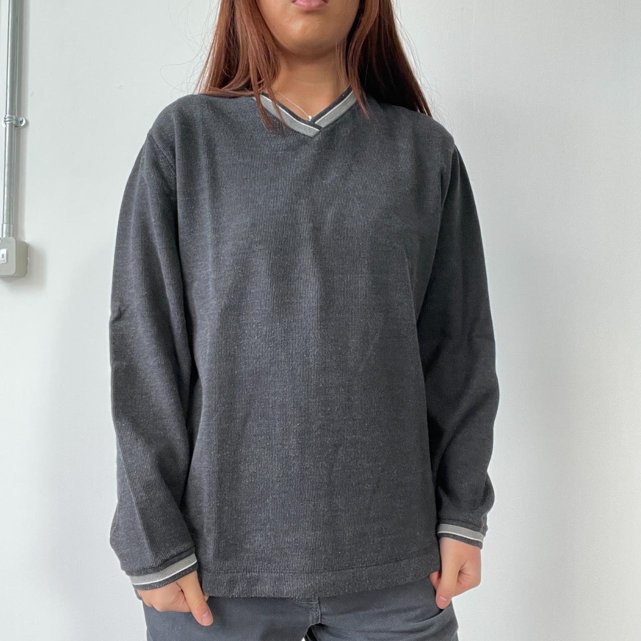 Dark Grey Contrast V-Neck Knit Jumper