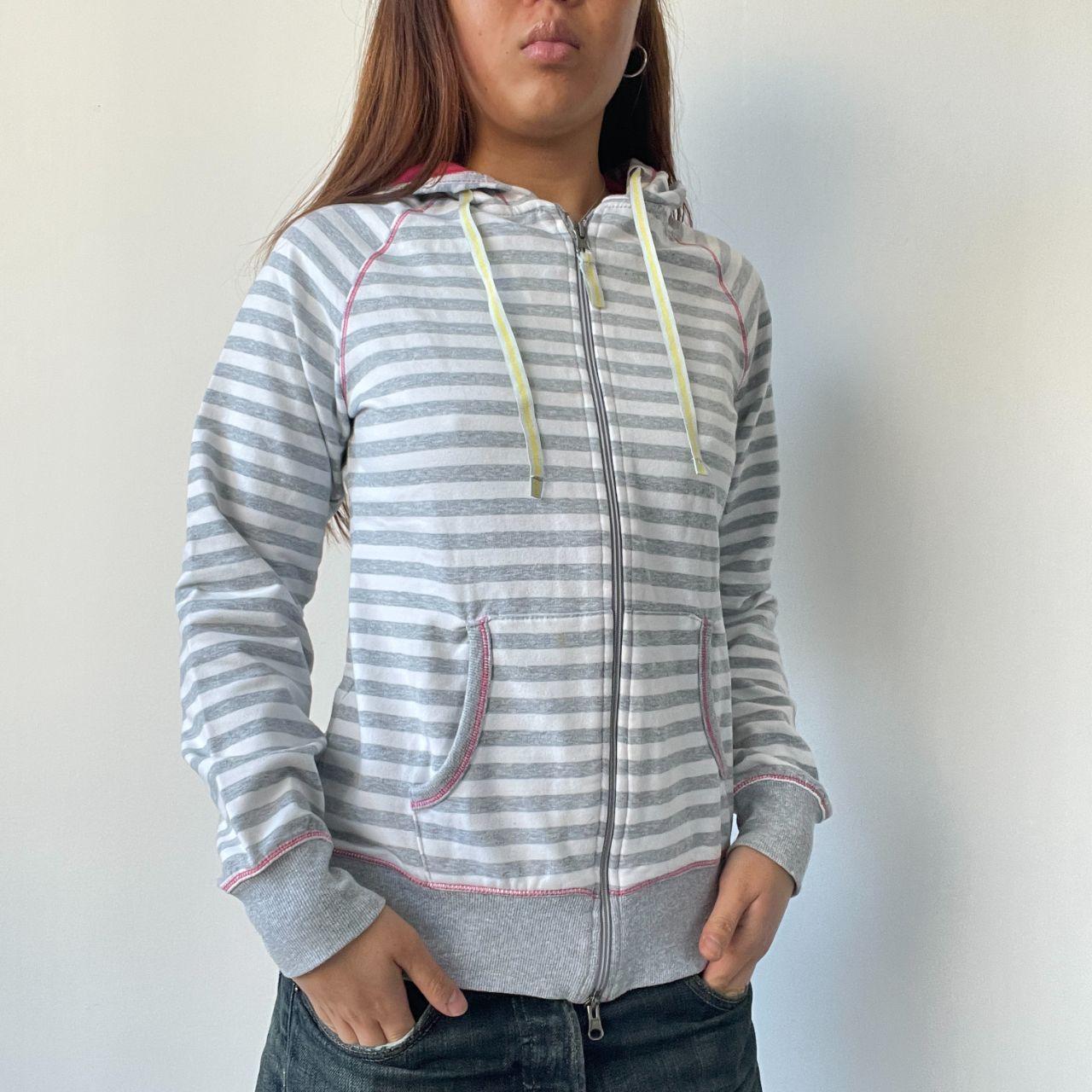 Grey Stripy Contrast Stitch Hoodie