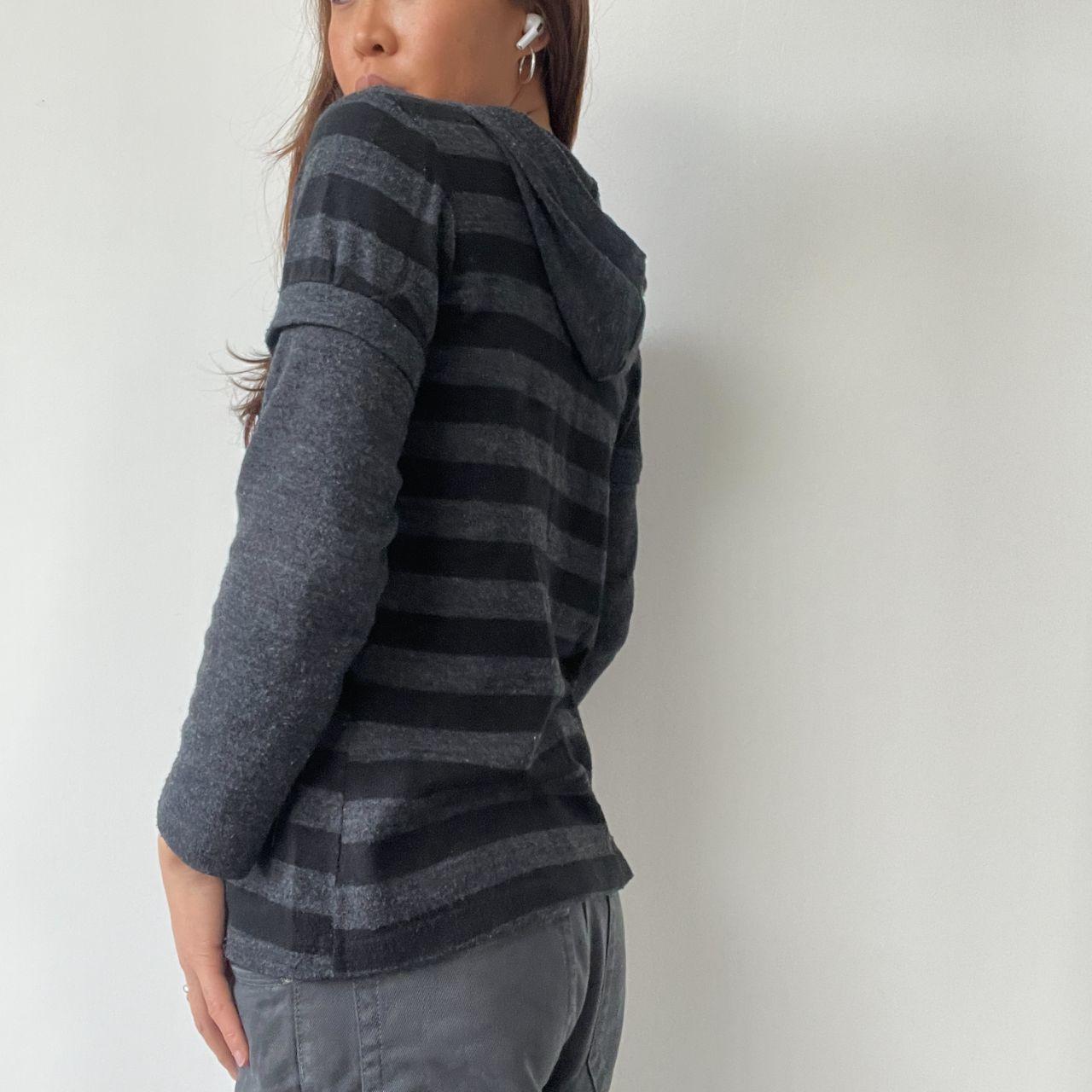 Dark Grey Stripy Knit Hooded Top