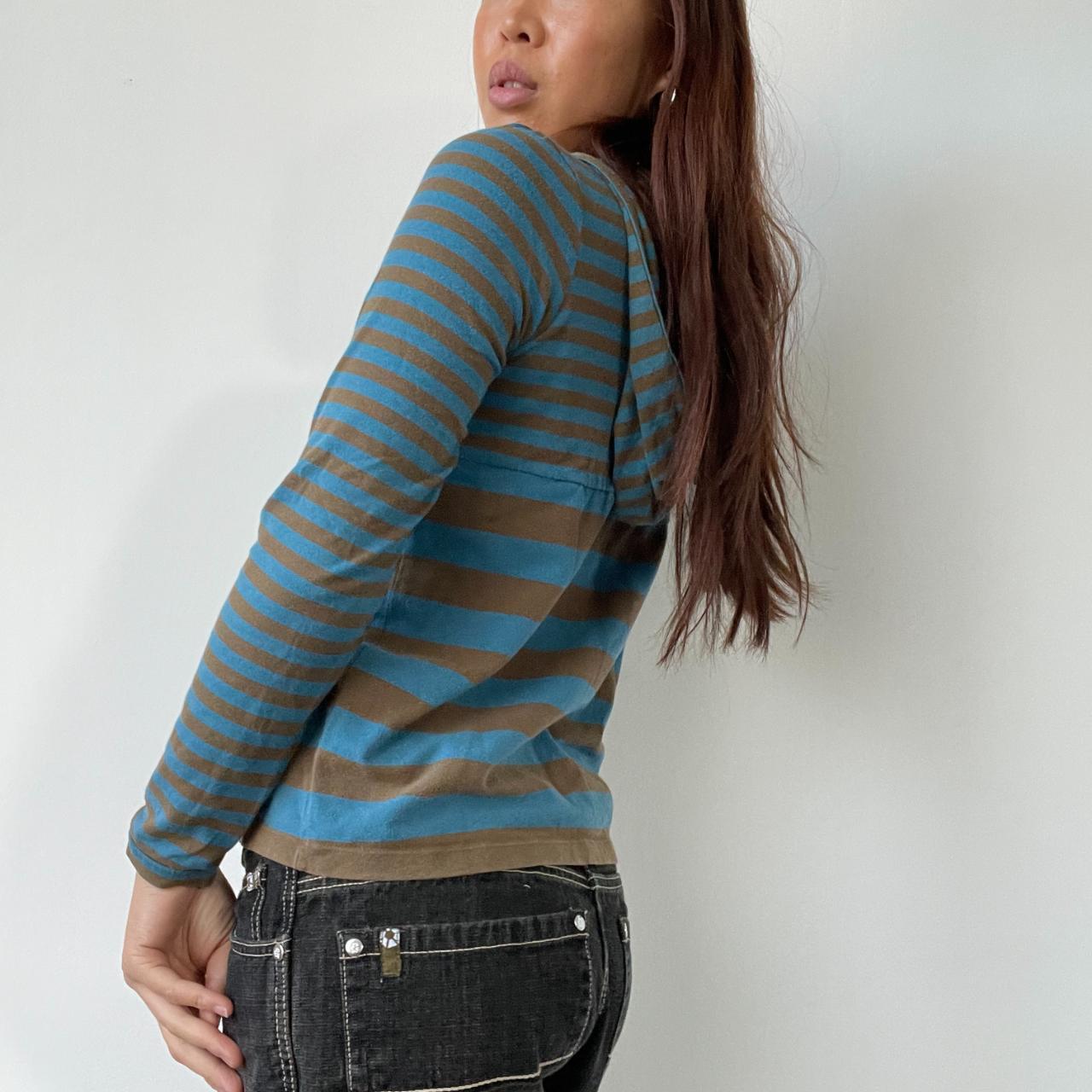 Blue/Brown Stripy Hooded Top