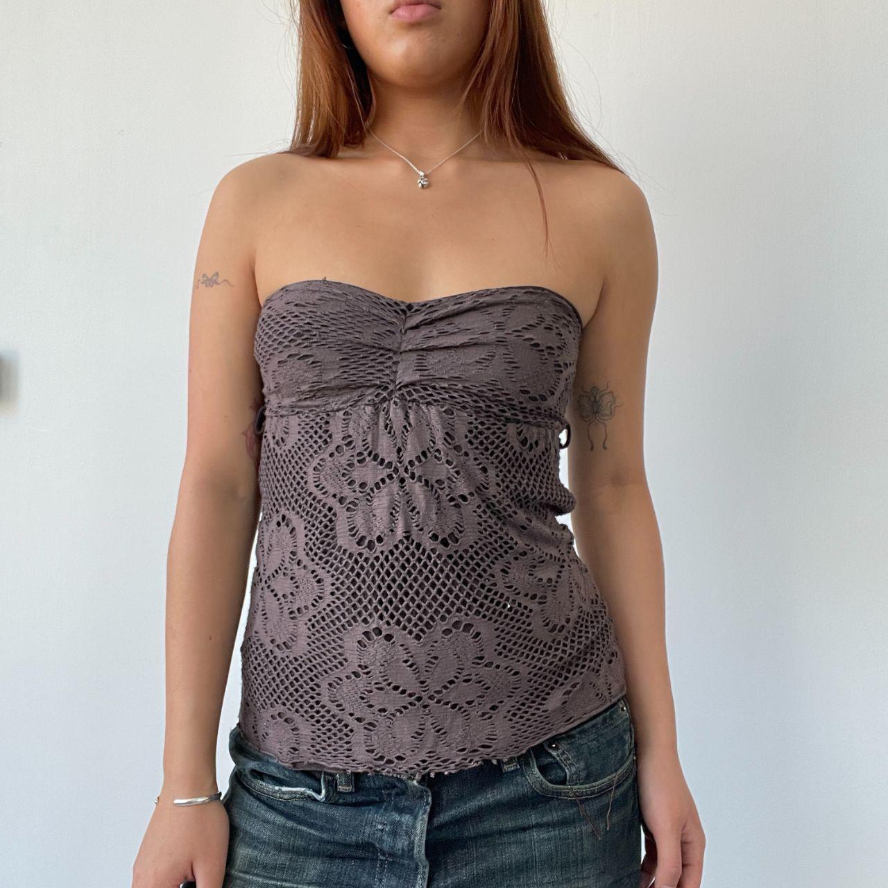 Grey Floral Strapless Bandeau Top