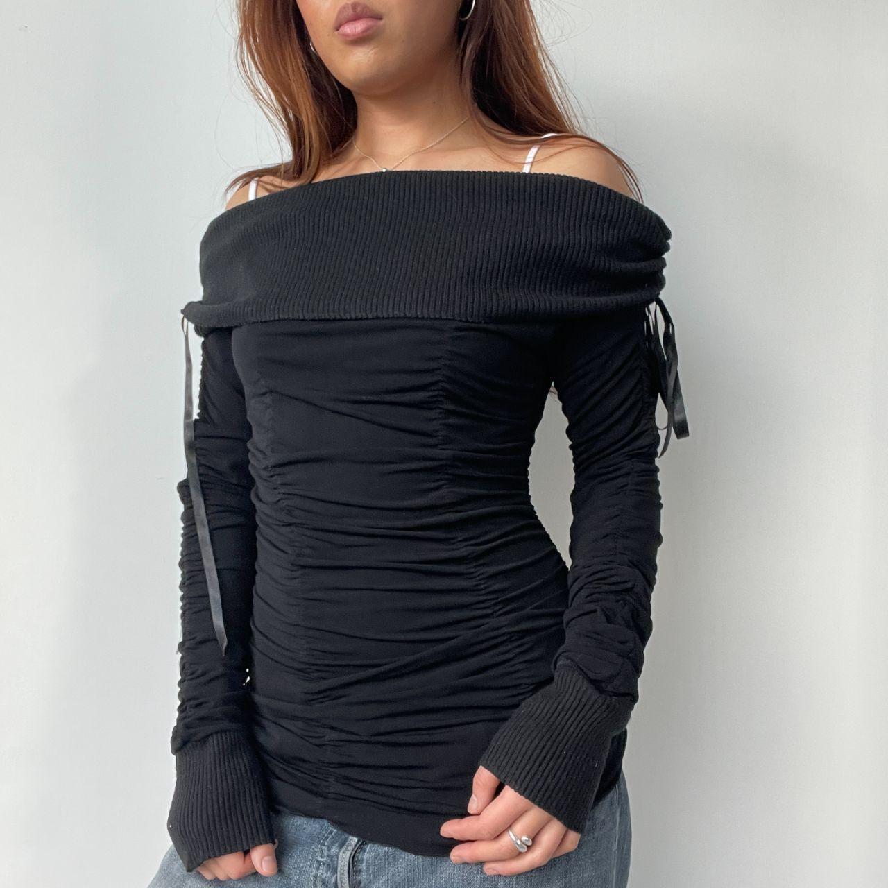 Black Textured Off The Shoulder Top