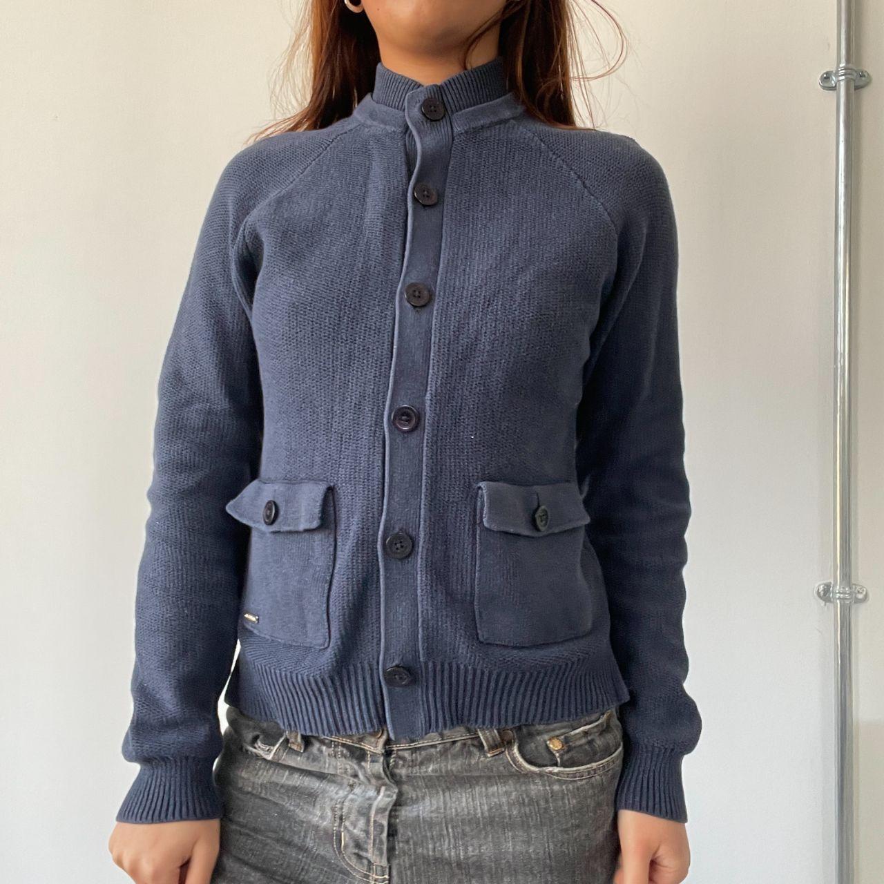 Navy Blue Button Up Knit Jumper