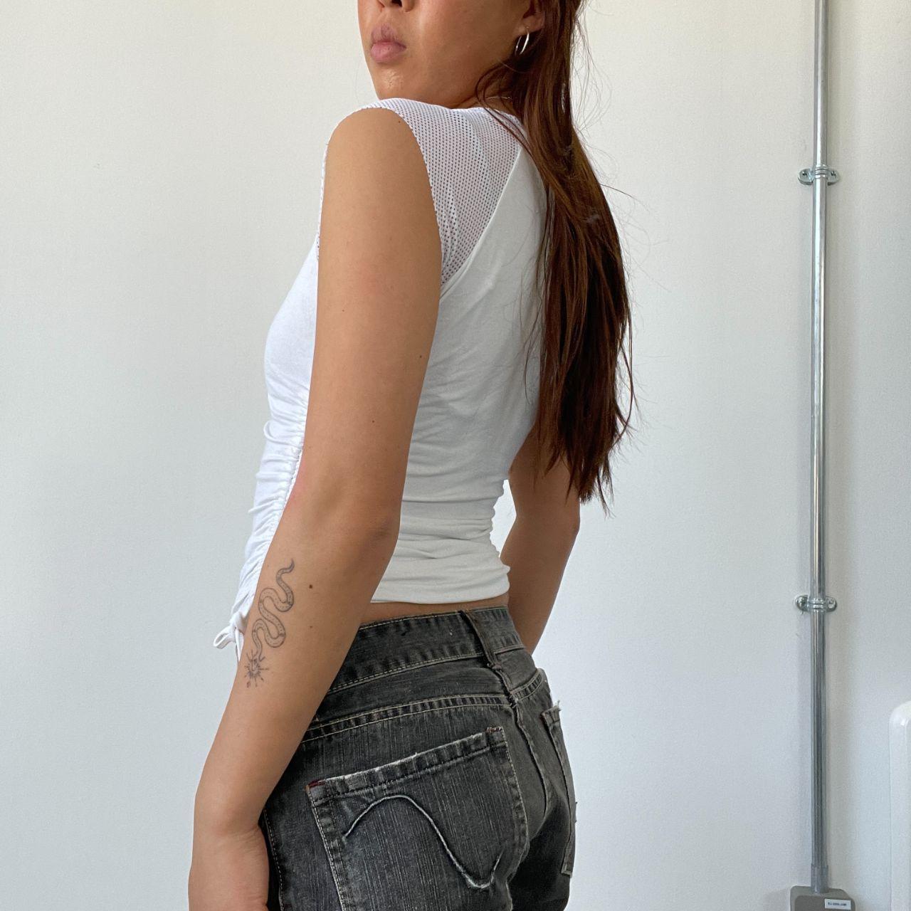 White Ruched V-Neck Top