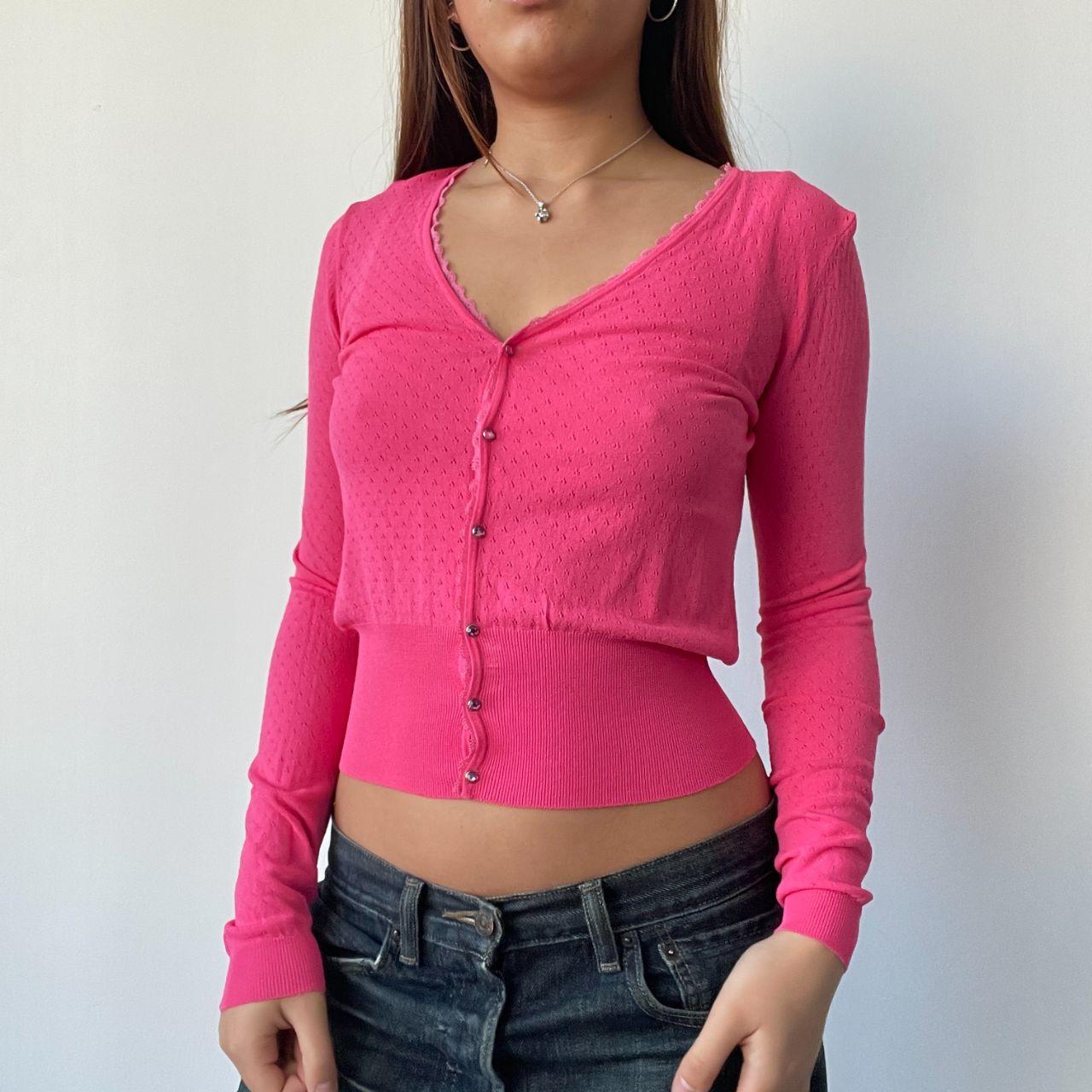 Hot Pink Pointelle Cardigan Top