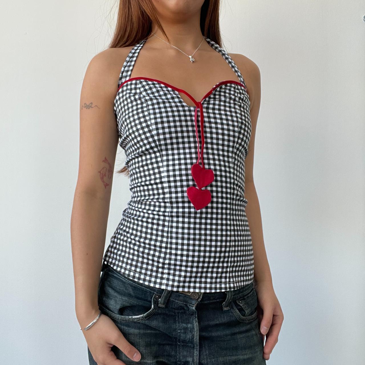 Black/White Gingham Halter Neck Top