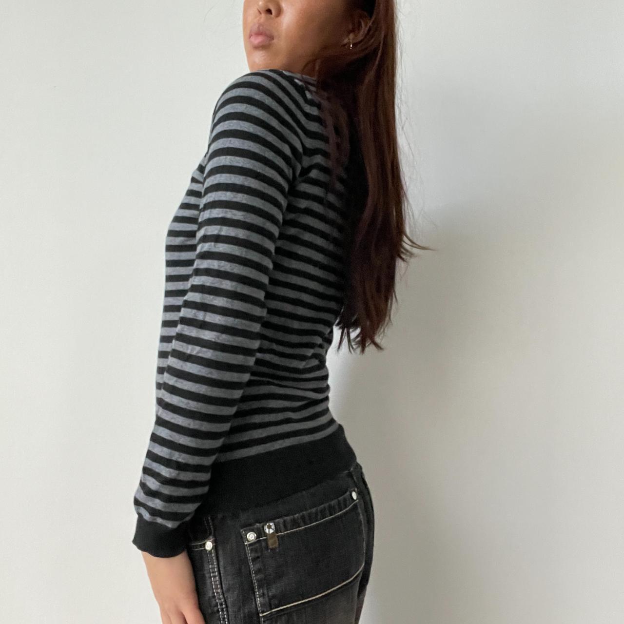 Black And Grey Stripy V-Neck
