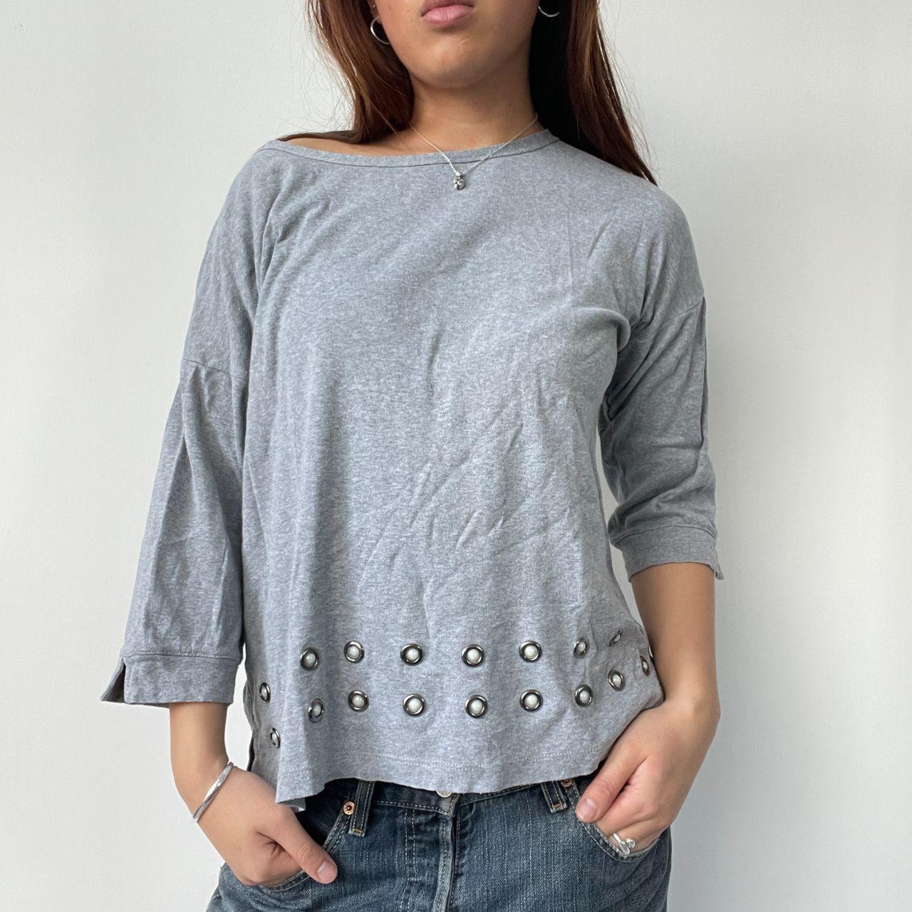 Grey Flowy Eyelet Top