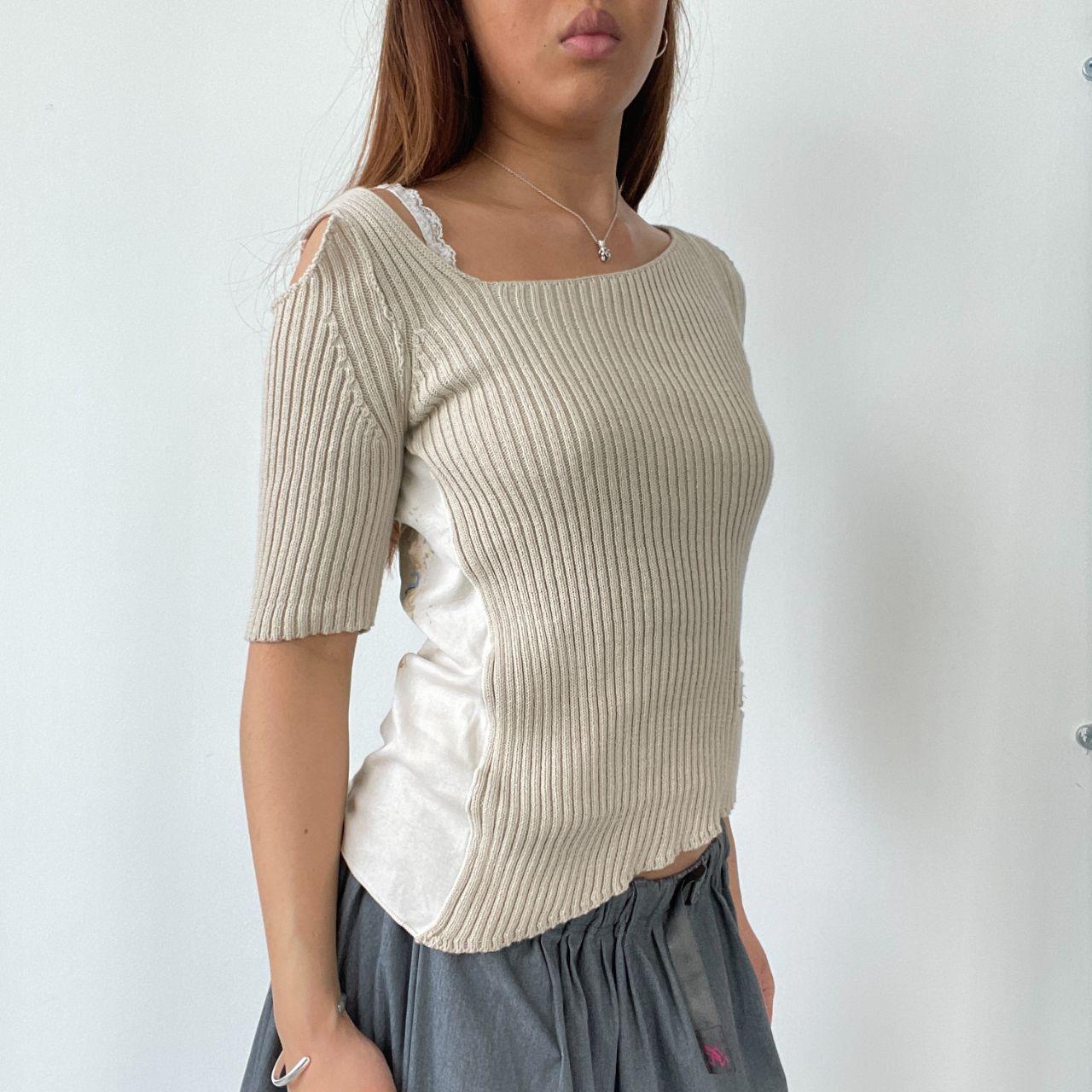 Beige Asymmetric Cop Copine Knitted Top