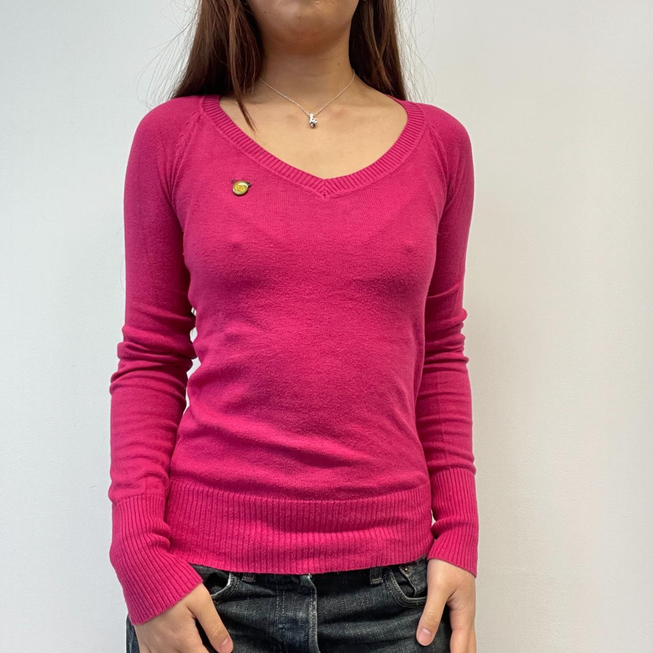 Hot Pink V-Neck Knit Jumper