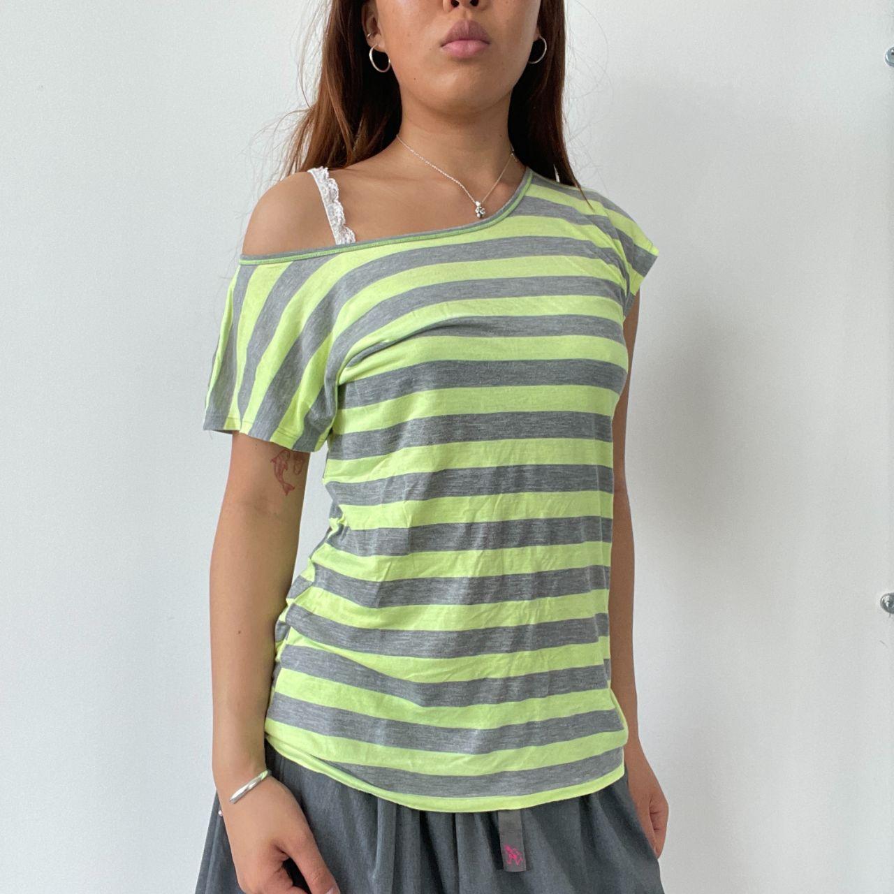 Lime Green/Grey Stripy Slouchy Top