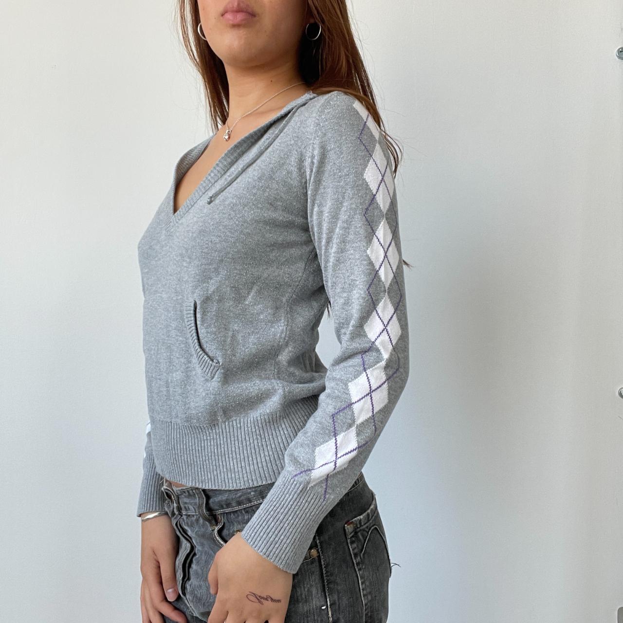 Grey Argyle Knitted Hoodie
