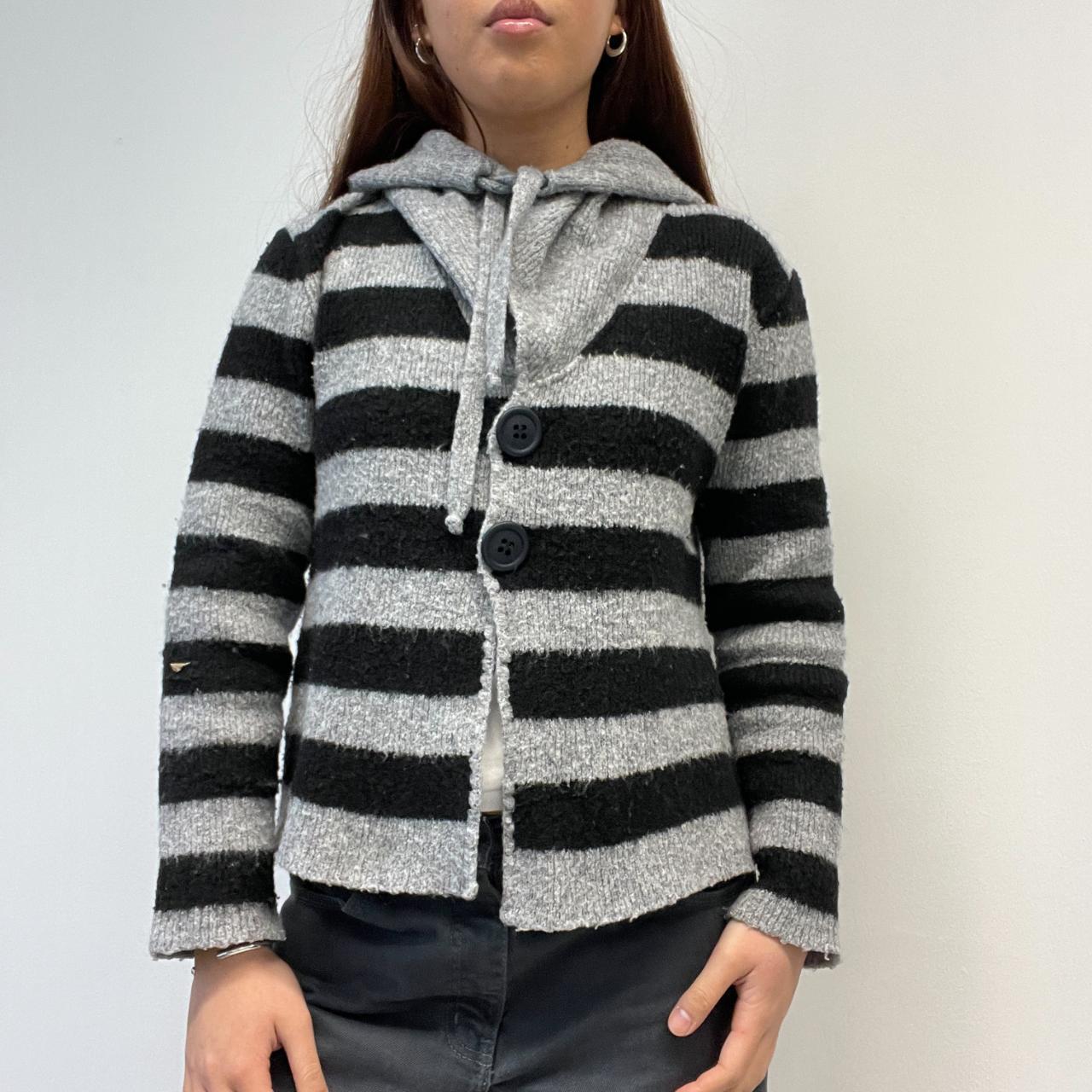 Black/Grey Stripy Hooded Cardigan