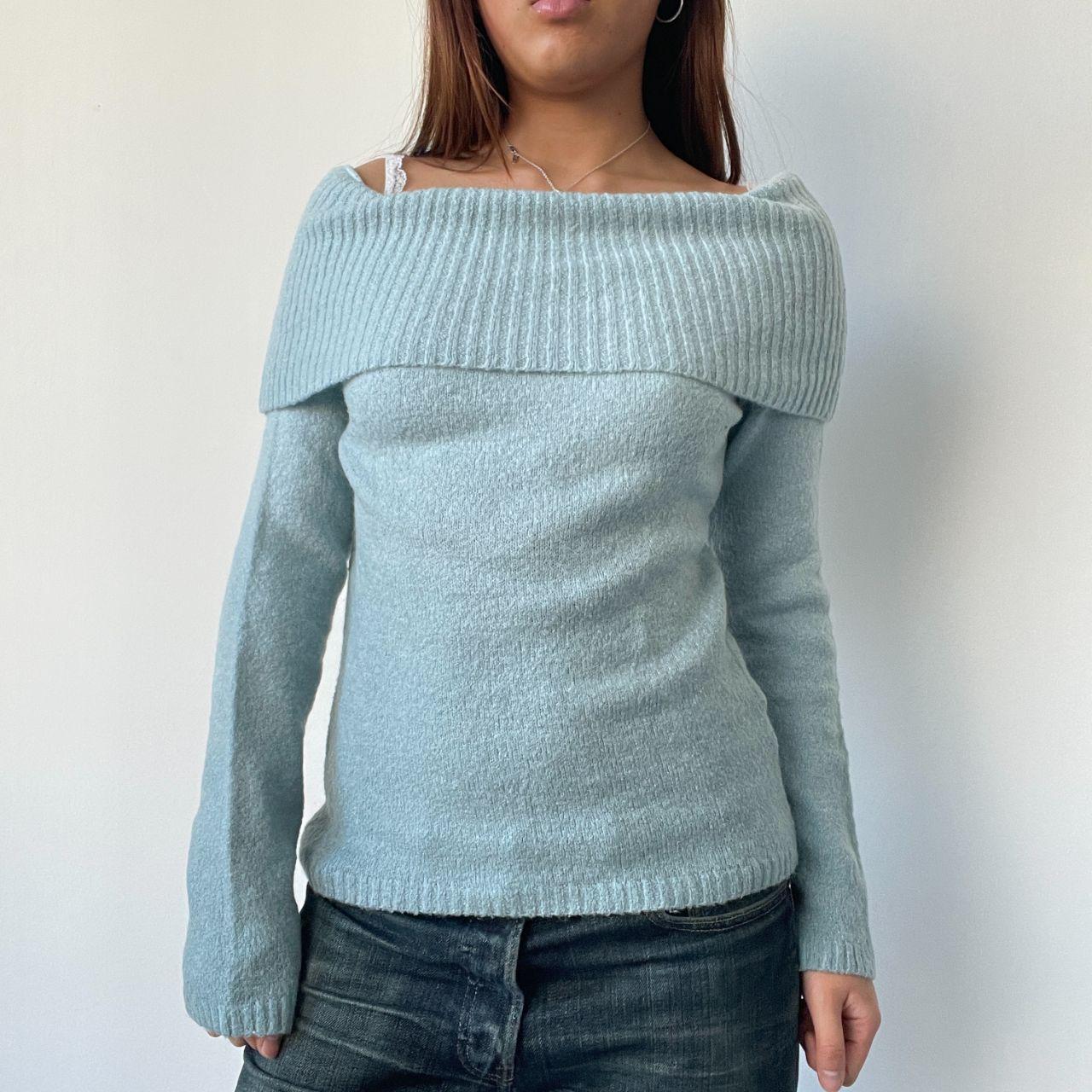 Baby Blue Knitted Bardot Jumper