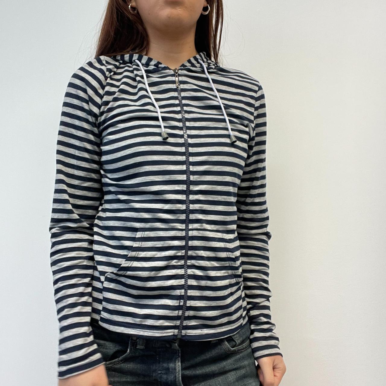 Navy/Grey Stripy Zip Up Hoodie