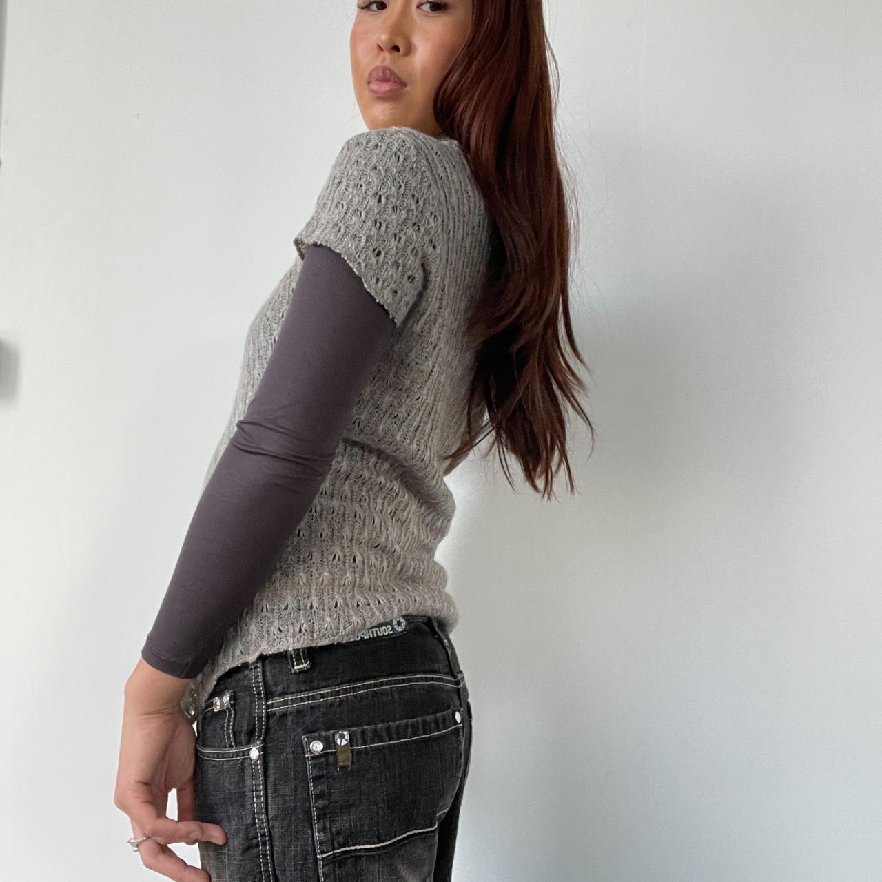 Beige Grey Knit Asymmetric Top