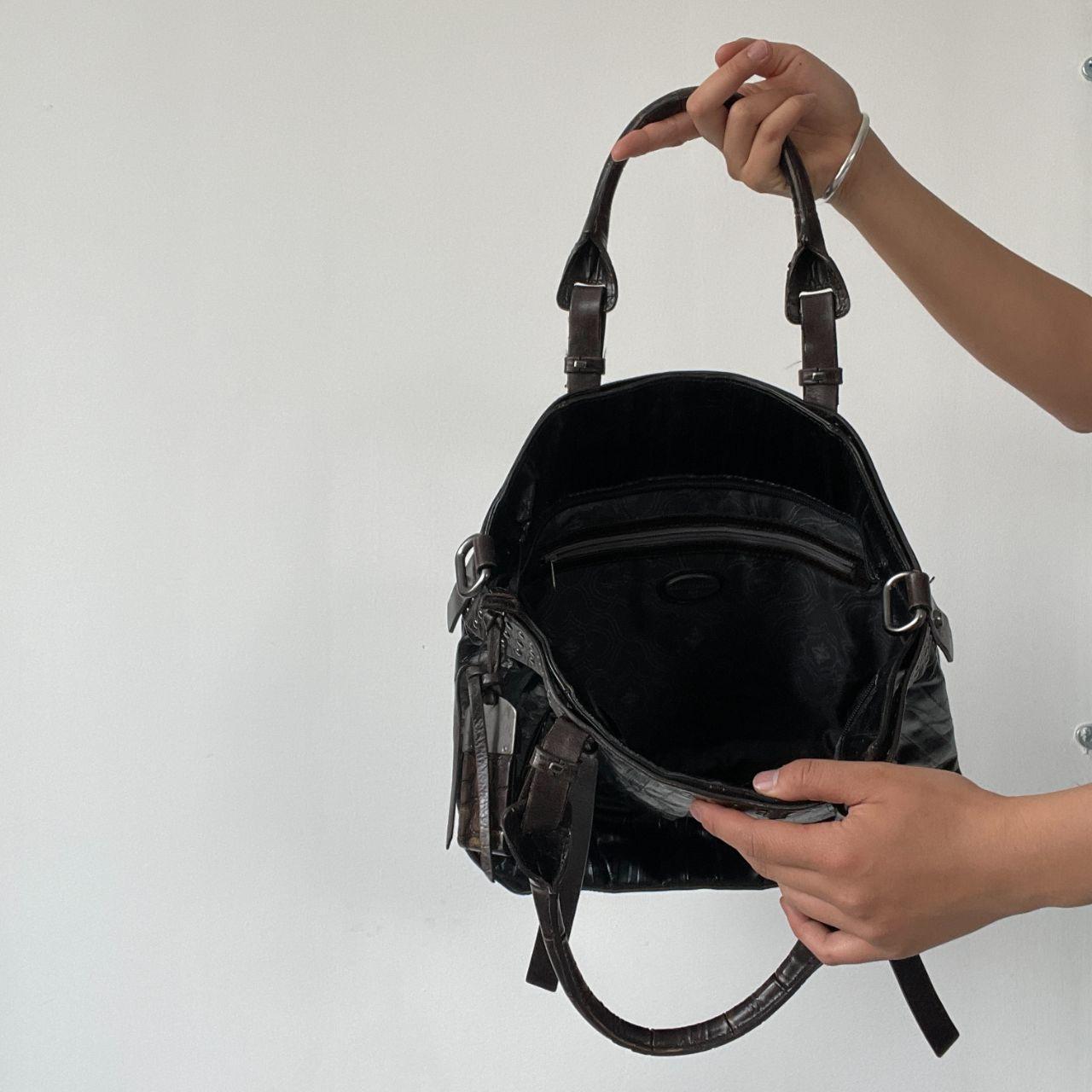 Black Shiny Textured Shoulder Bag