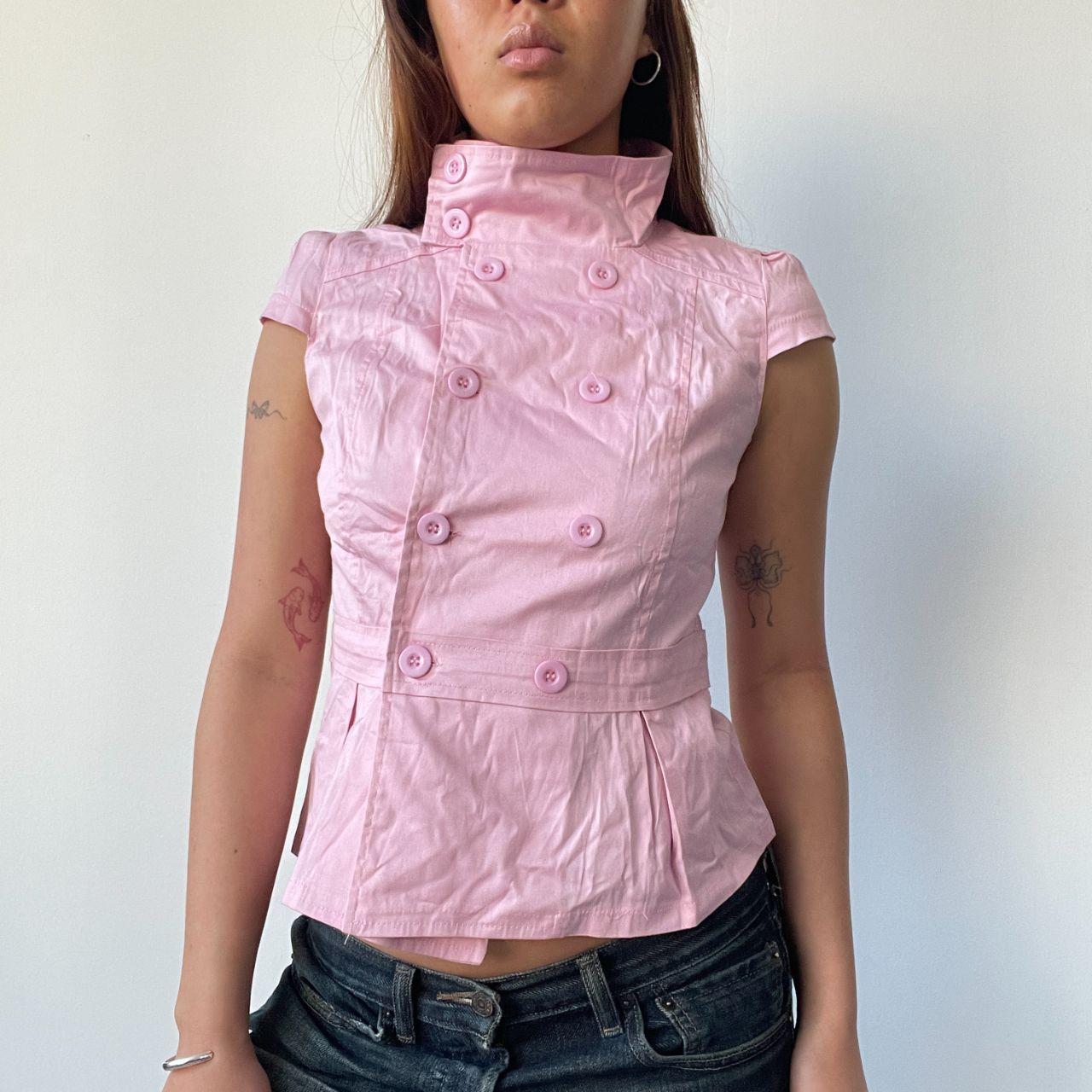 Pink Pleated Double Button Top