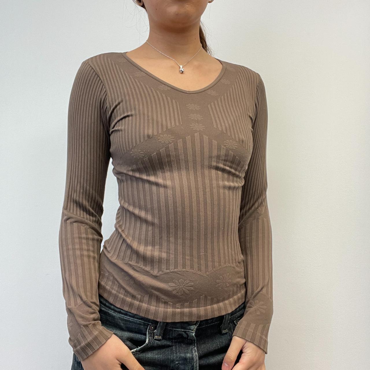 Brown Embossed Patterned Long Sleeve Top